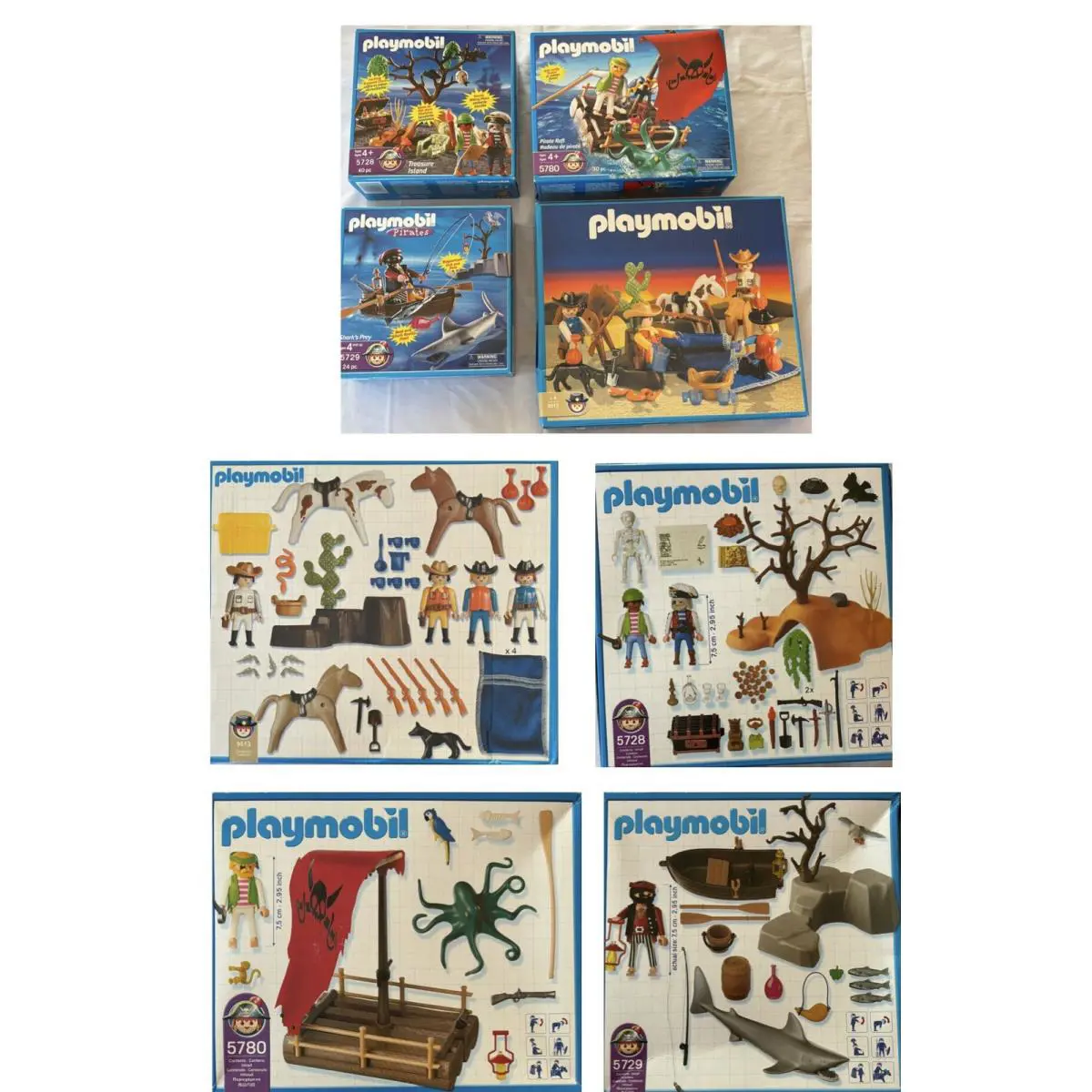 Vtg Playmobil Play Sets Pirates Sharks Treasure Island Cowboys 4 Sets