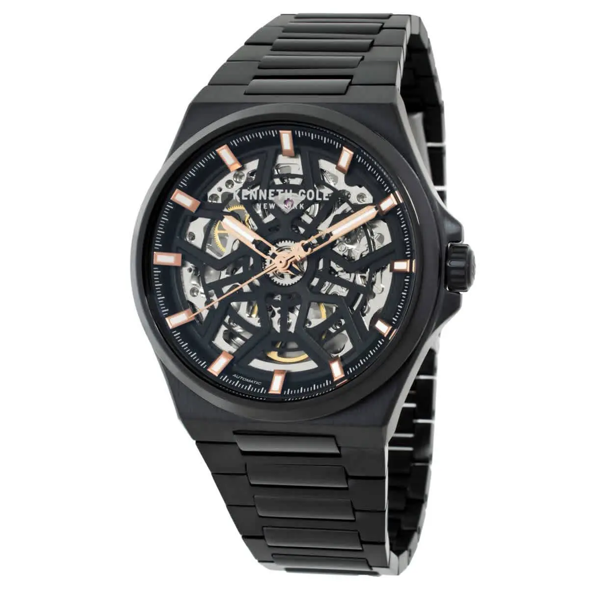Kenneth Cole New York Automatic Skeleton Dial Men`s Watch KCWGY0065303 - Dial: Black Skeleton, Band: Black, Bezel: Black