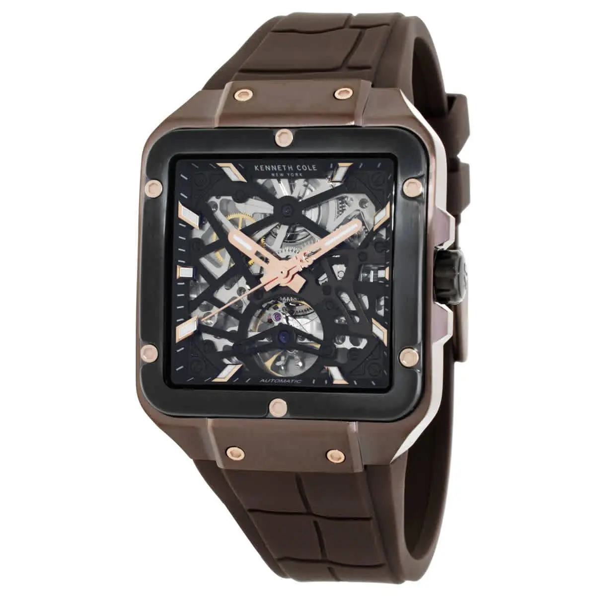 Kenneth Cole New York Gotham Automatic Skeleton Dial Men`s Watch KCWGZ0065402 - Dial: Skeleton, Band: Brown