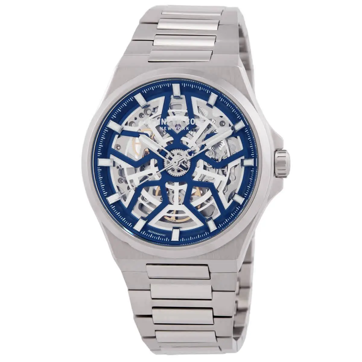 Kenneth Cole New York Automatic Skeleton Dial Men`s Watch KCWGY0065301 - Dial: Blue Skeleton, Band: Silver-tone, Bezel: Silver-tone
