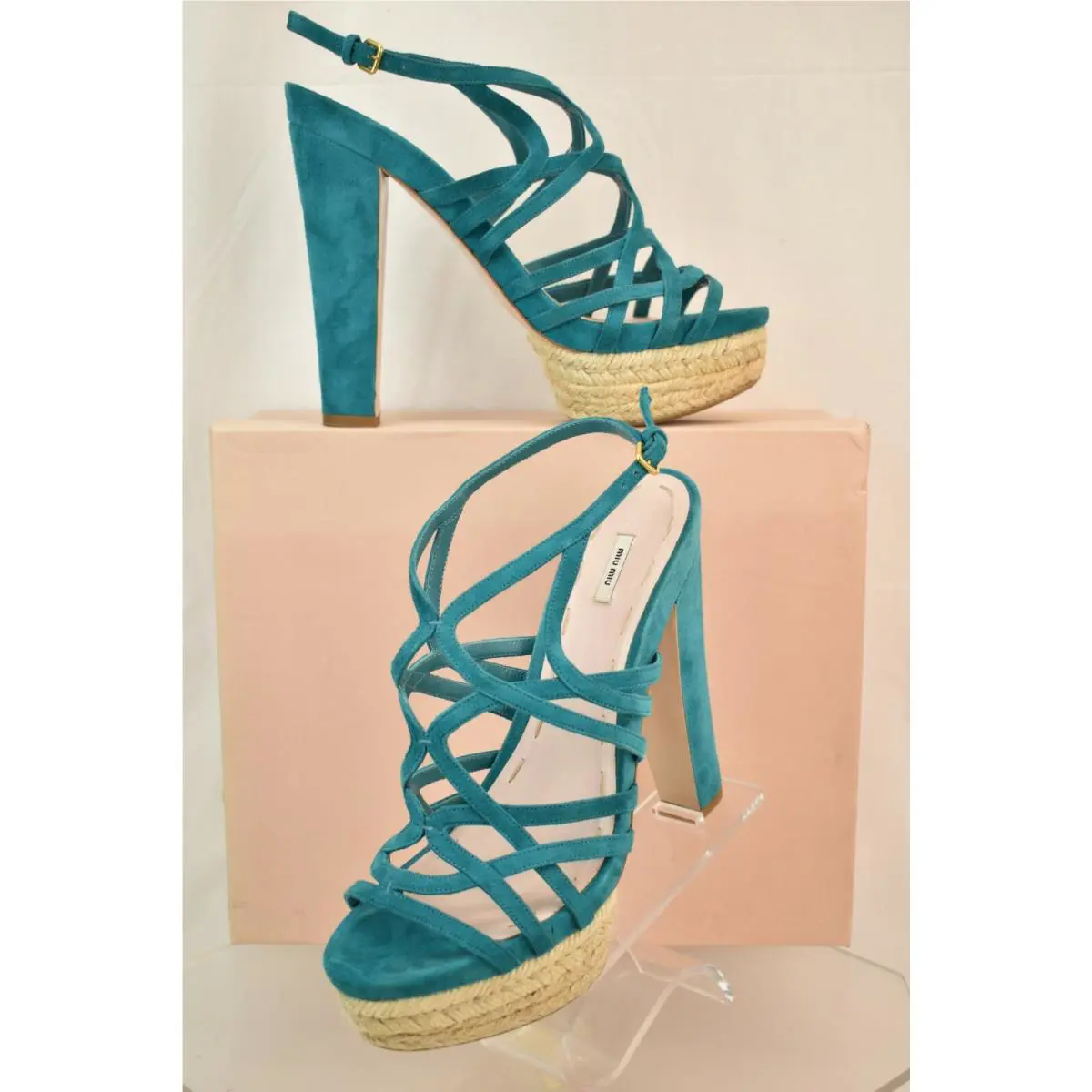 Prada Green Suede Criss Cross Platform Espadrille Sandals Pumps 40