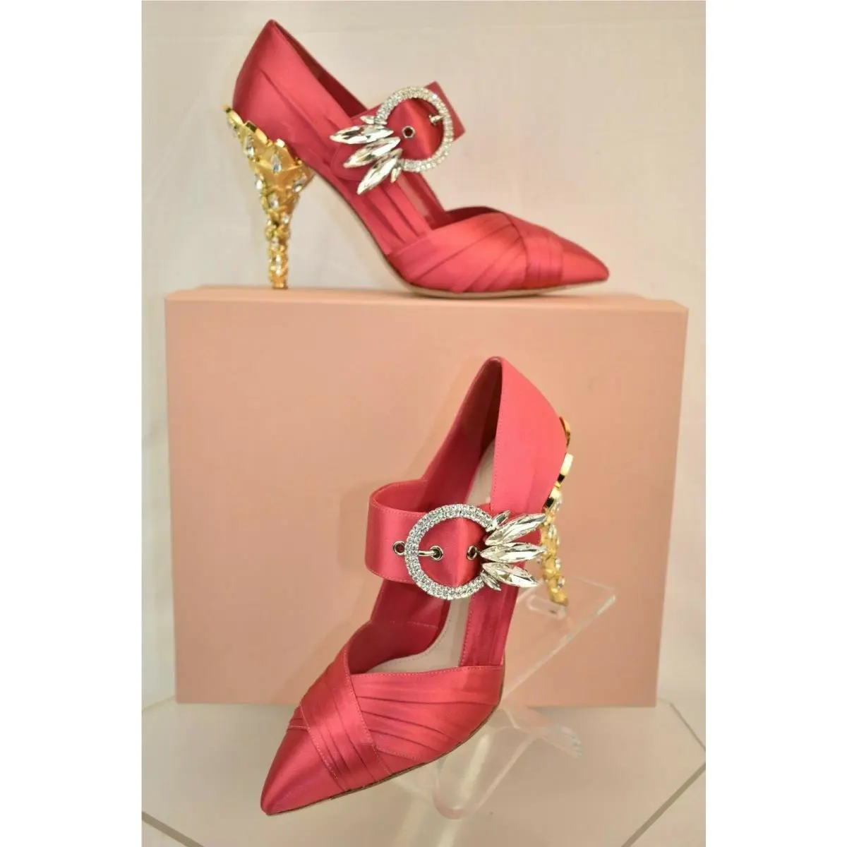 Prada Pink Satin Jeweled Crystals Buckle Mary Jane Pumps 36.5