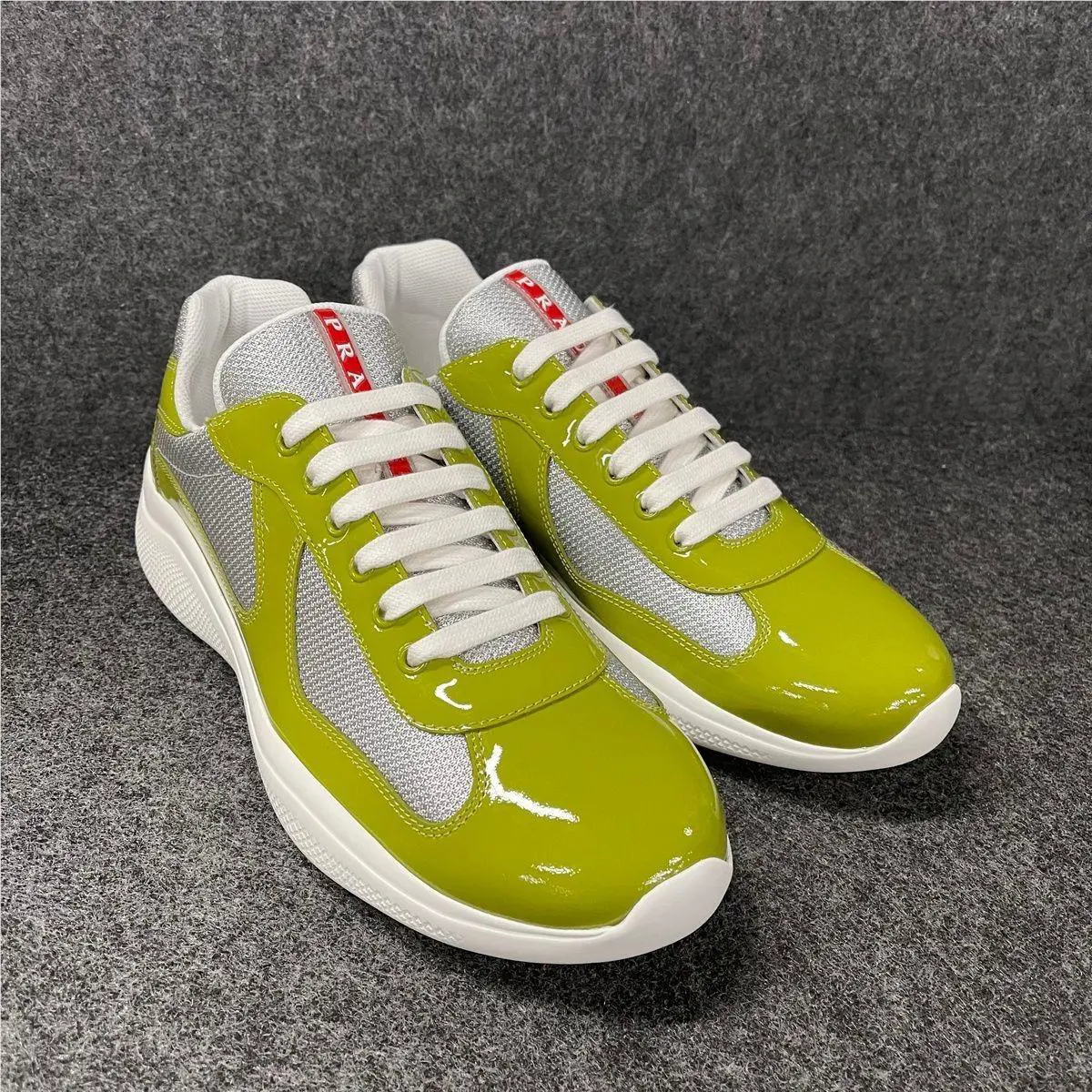 Prada Vernice Bike Low Top Sneakers Men`s Size 10 Green/silver 4E3400
