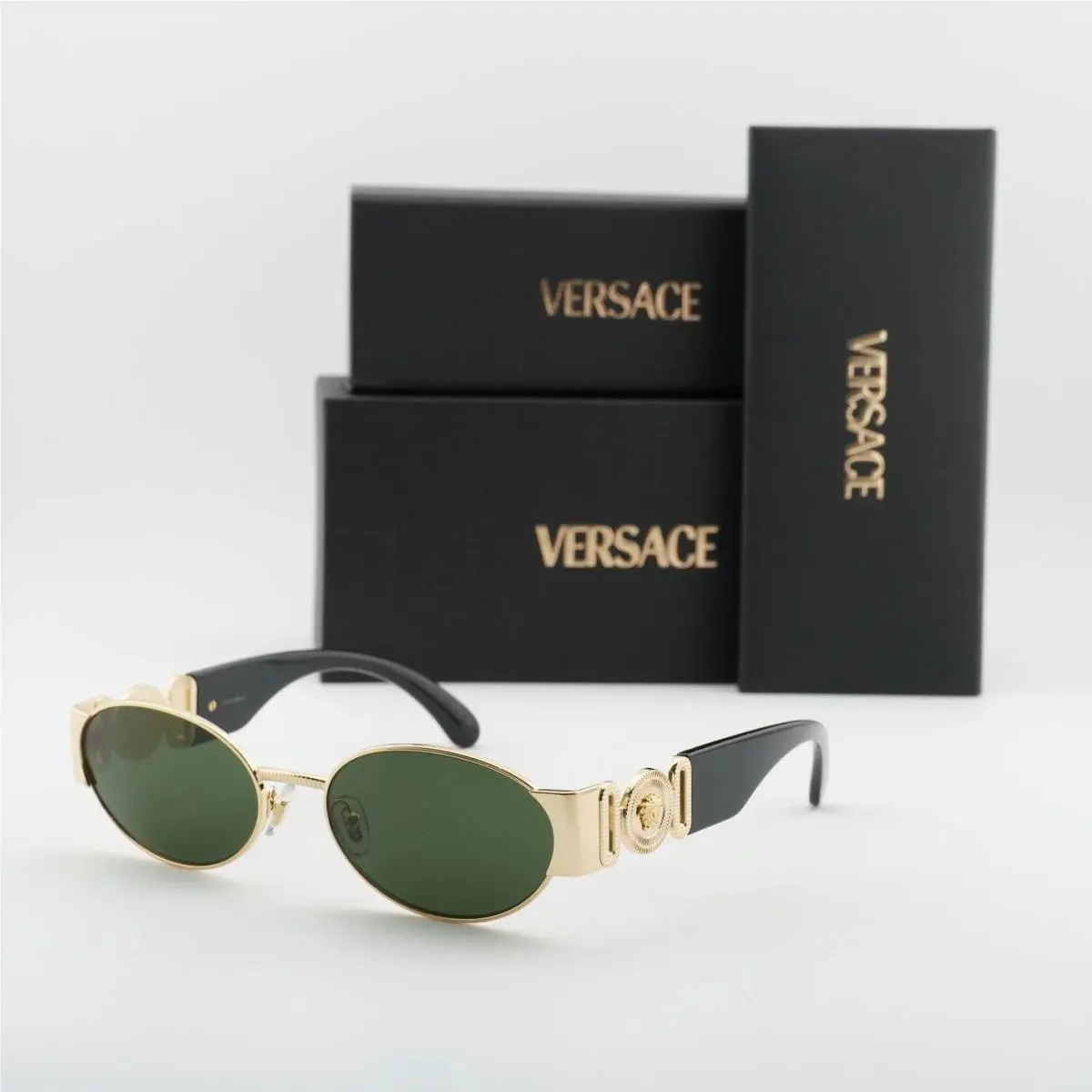 Sunglasses VE2299 100271 Gold Black Frame / Dark Green Lens by Versace