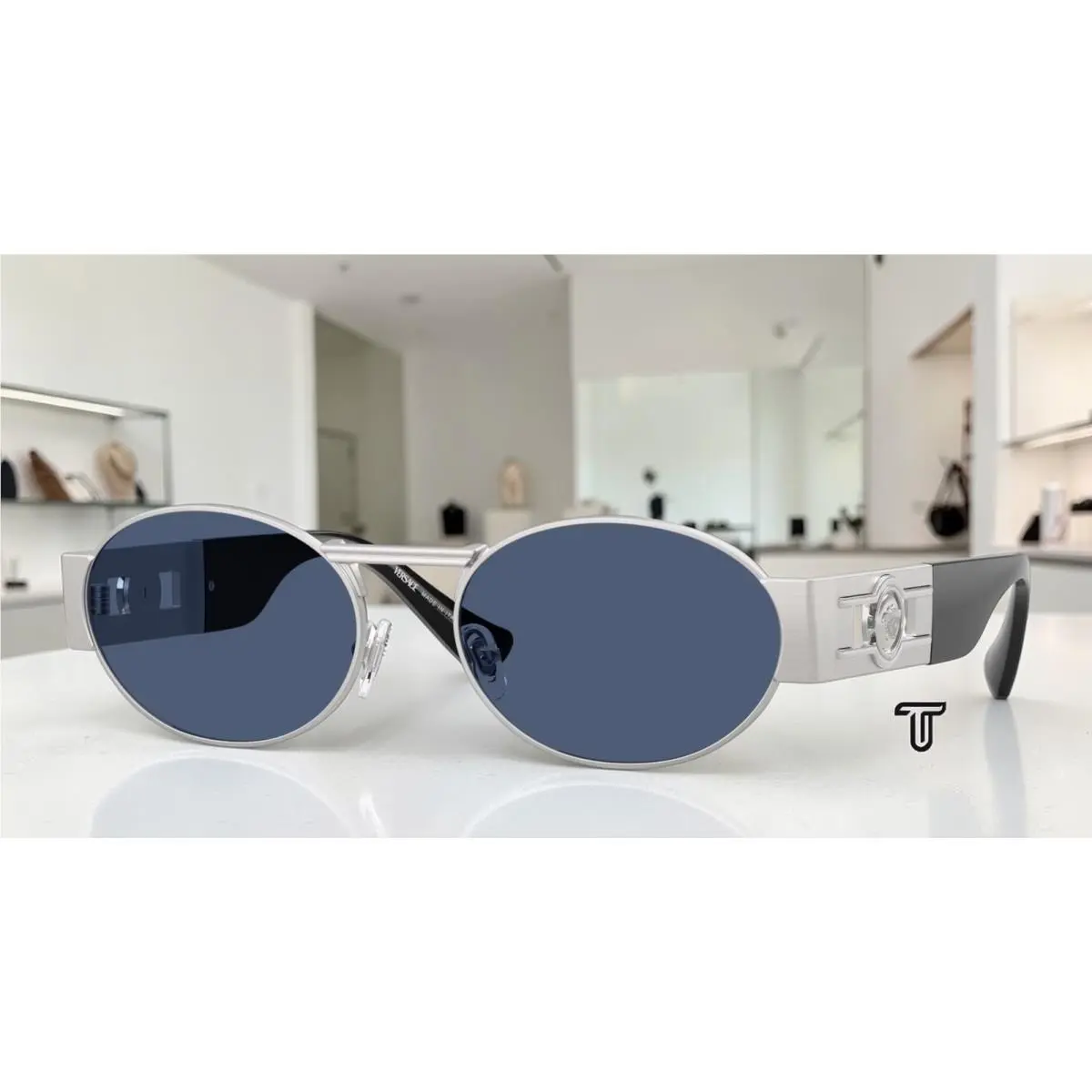 Versace VE2264 100080 Silver Dark Blue 56 mm Men`s Sunglasses