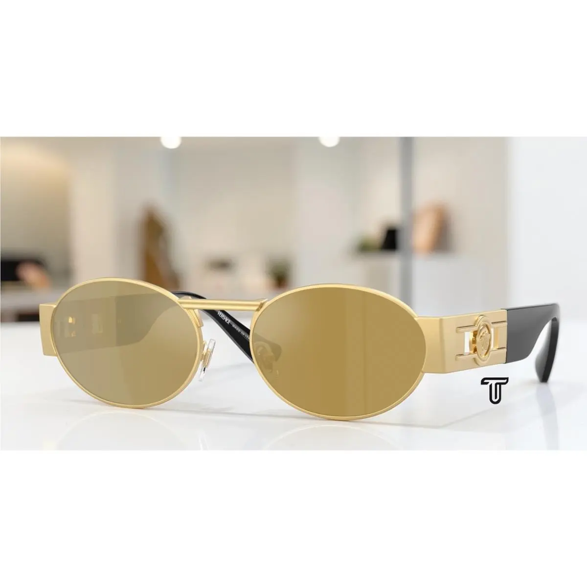 Versace VE2264 10025A Gold Brown Mirror Gold 56 mm Men`s Sunglasses