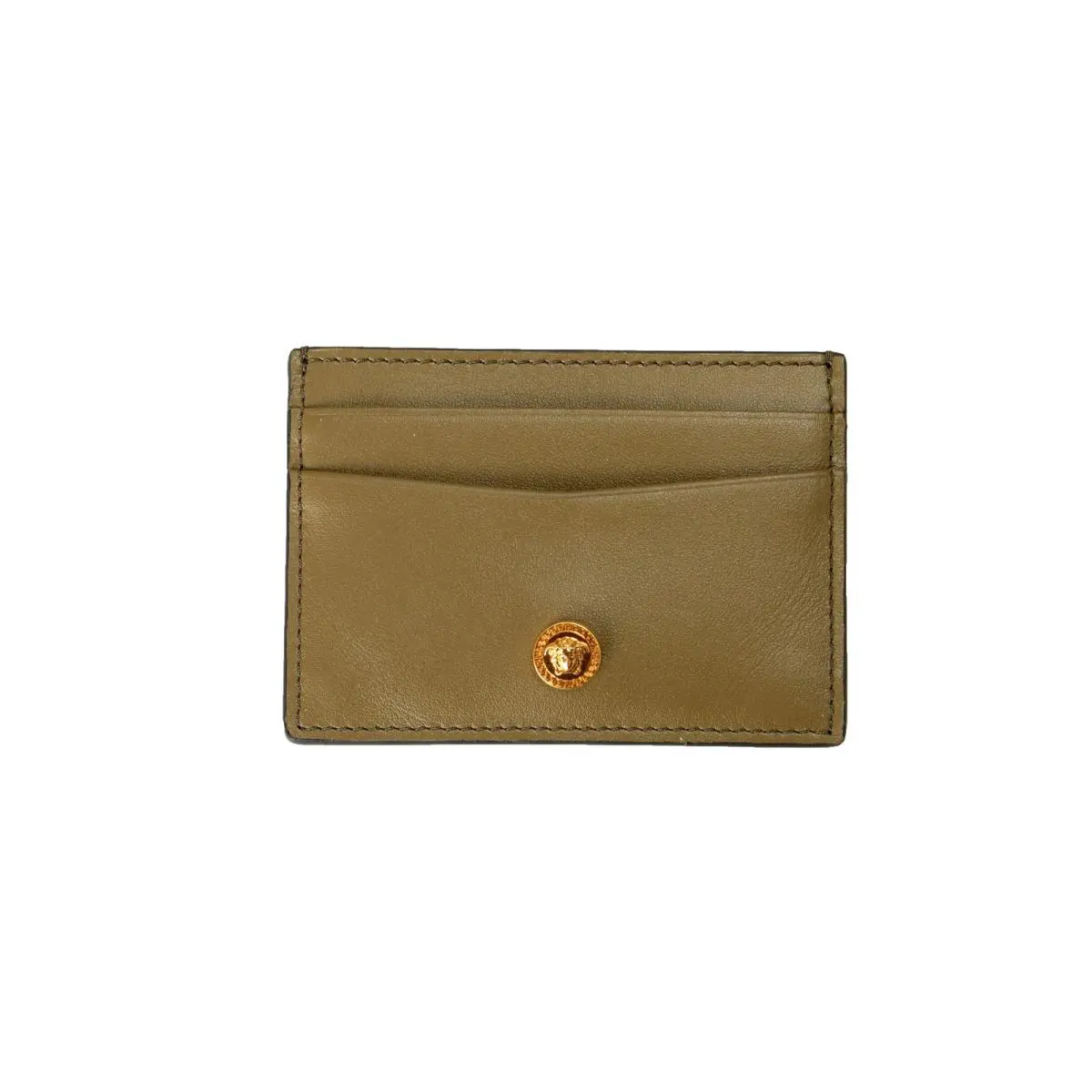 Versace Olive Green Leather Gold Medusa Head Card Case Holder