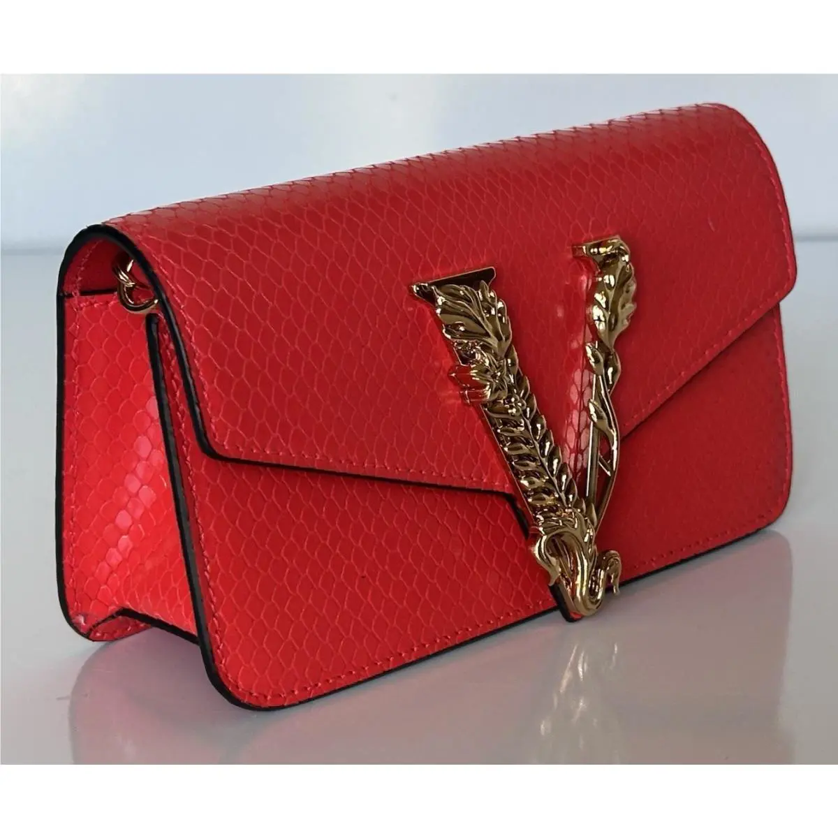 Versace Virtus Calf Leather Red Mini Shoulder Bag 1013356 IT