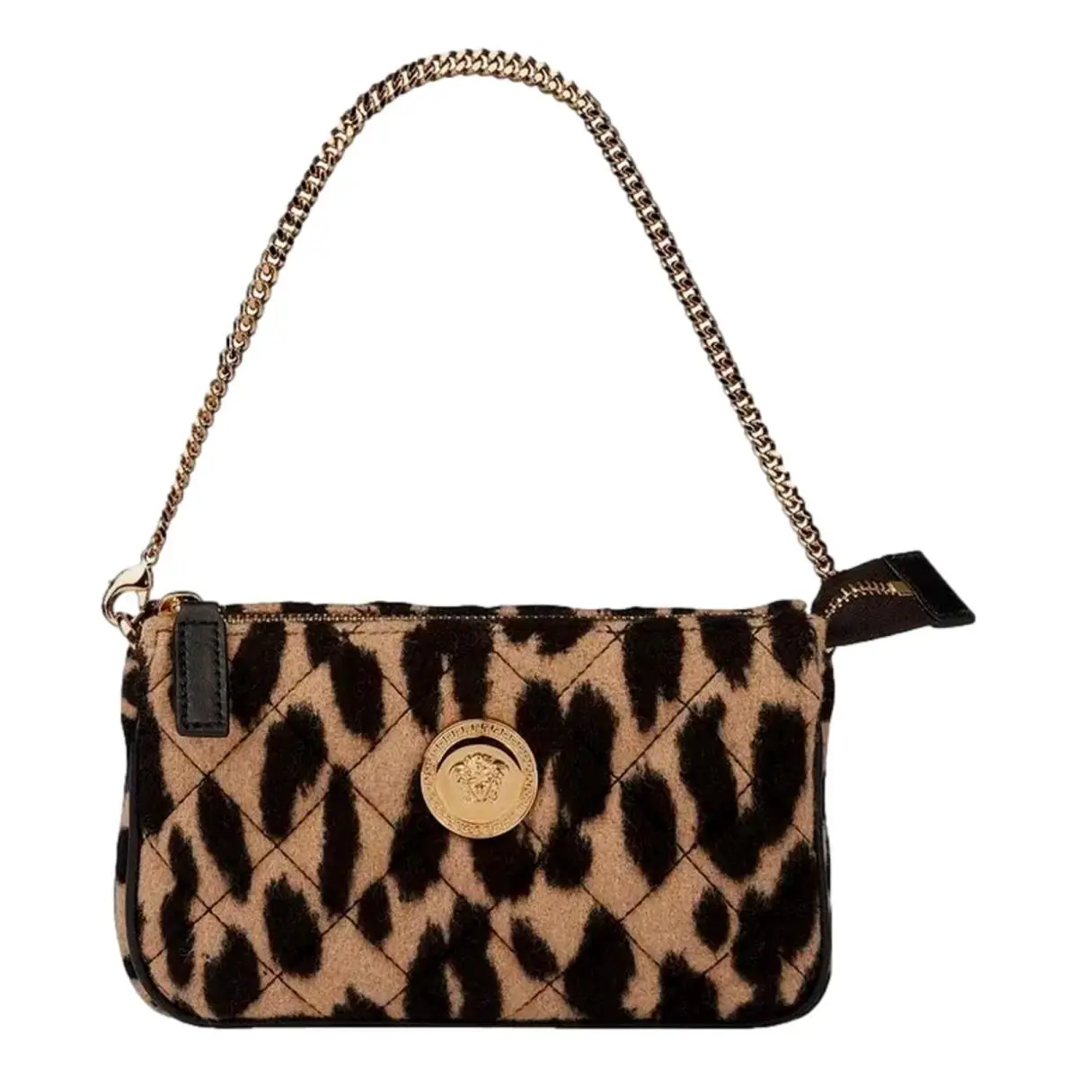 Versace Leopard Print Fur Mini Shoulder Bag Medusa Cha