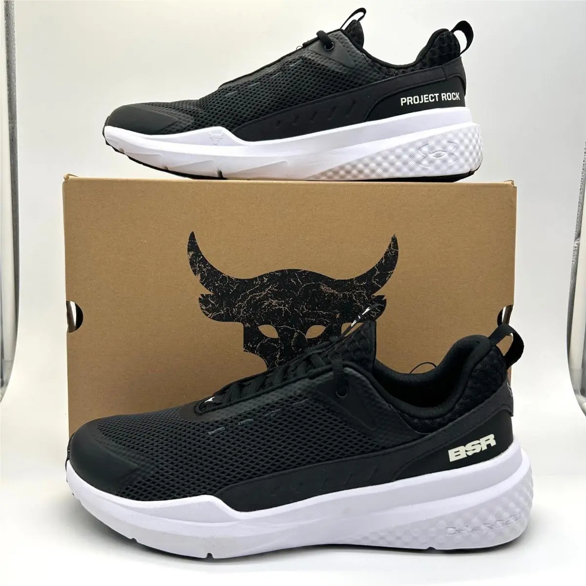 Under Armour Project Rock Bsr 5 Shoes Mens 11.5 Black White Training Sneakers