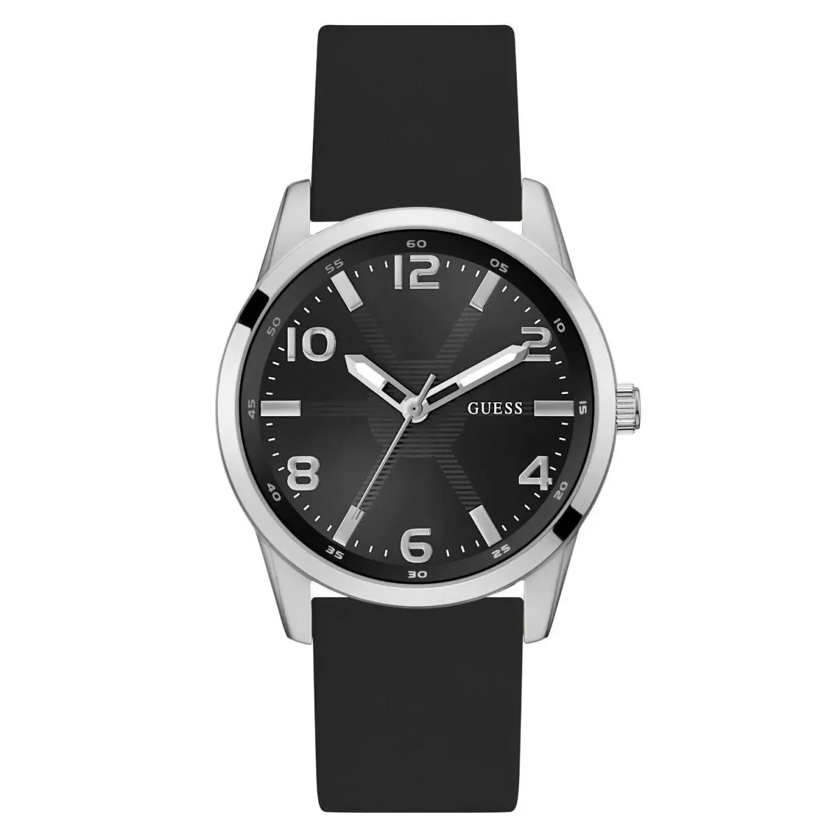Guess Men`s Watch Monte Stainless Steel Case Black Silicone Strap GW0805G1