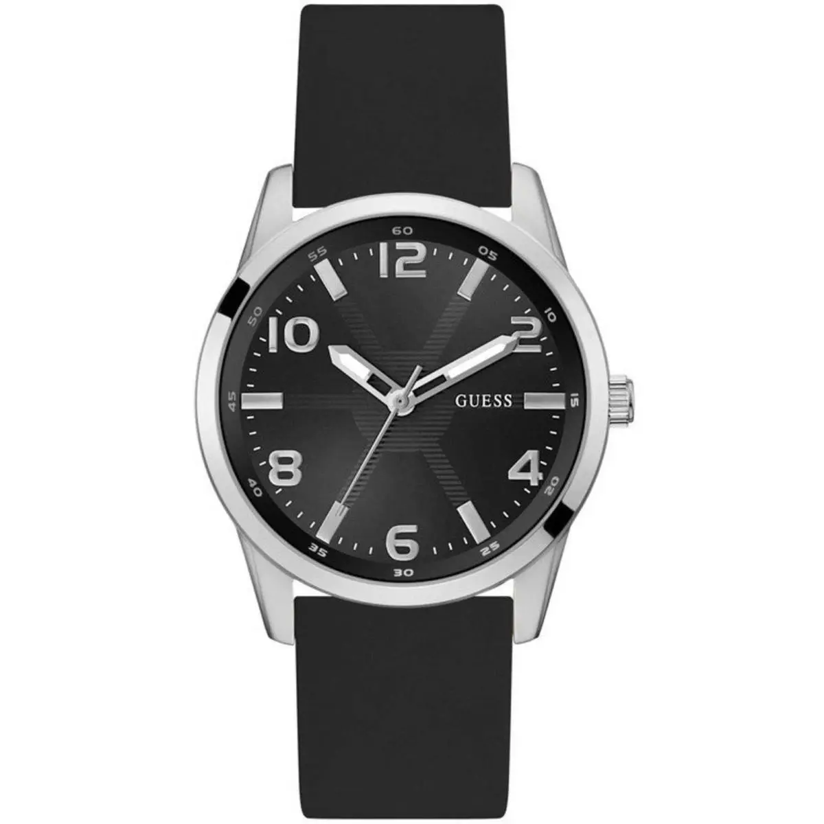 Guess Men`s Watch Monte Stainless Steel Case Black Silicone Strap GW0805G1