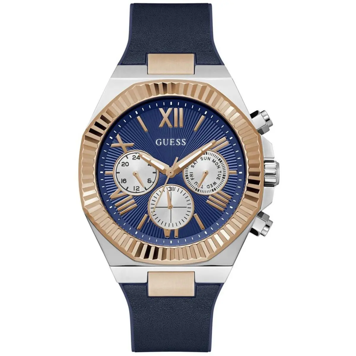 Men`s Watch Equity Chrono Blue Dial Leather and Silicone Strap GW0791G2 by Guess