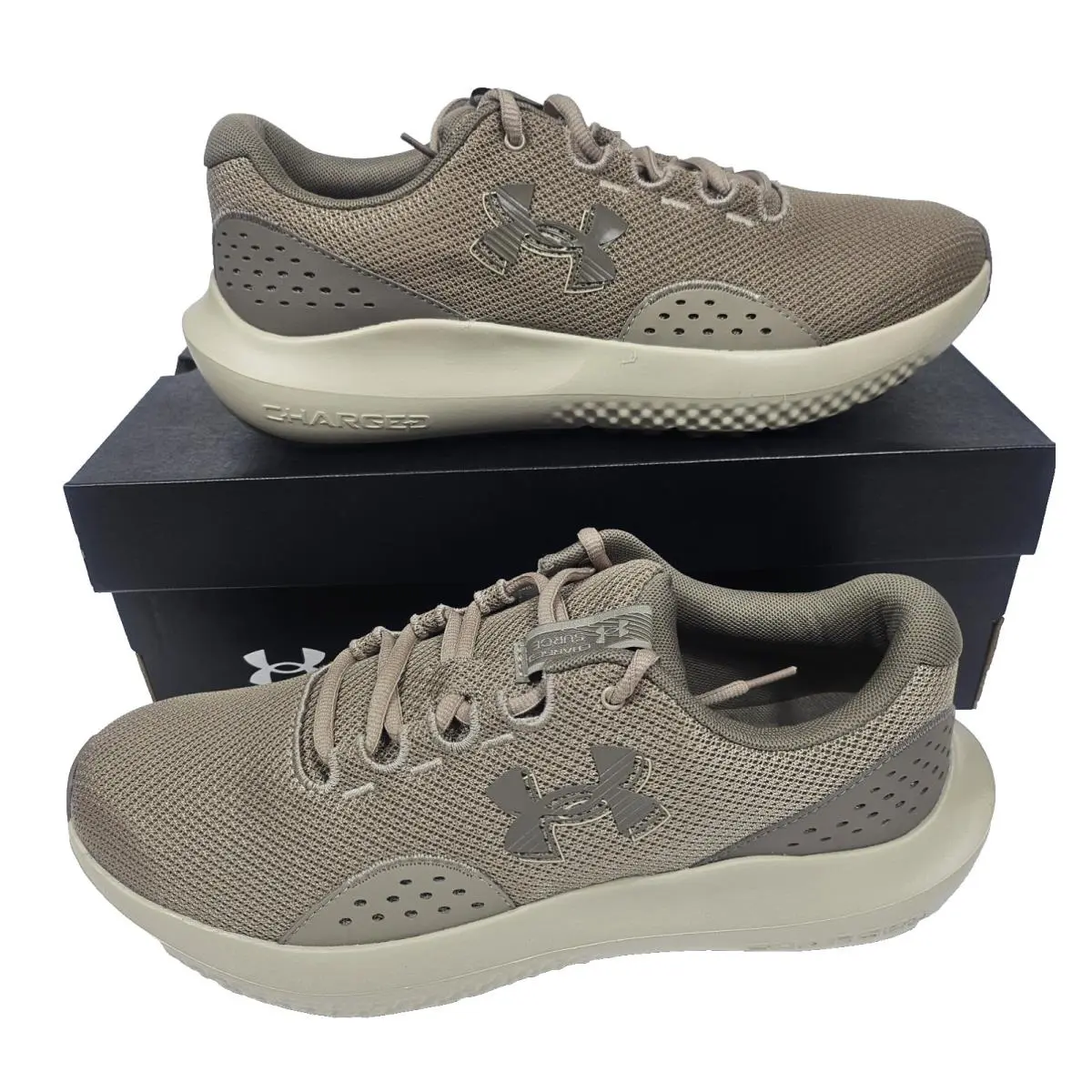 Under Armour UA Charged Surge 4 Men`s 9 Shoes Beige Brown 3027000-203 Sneakers