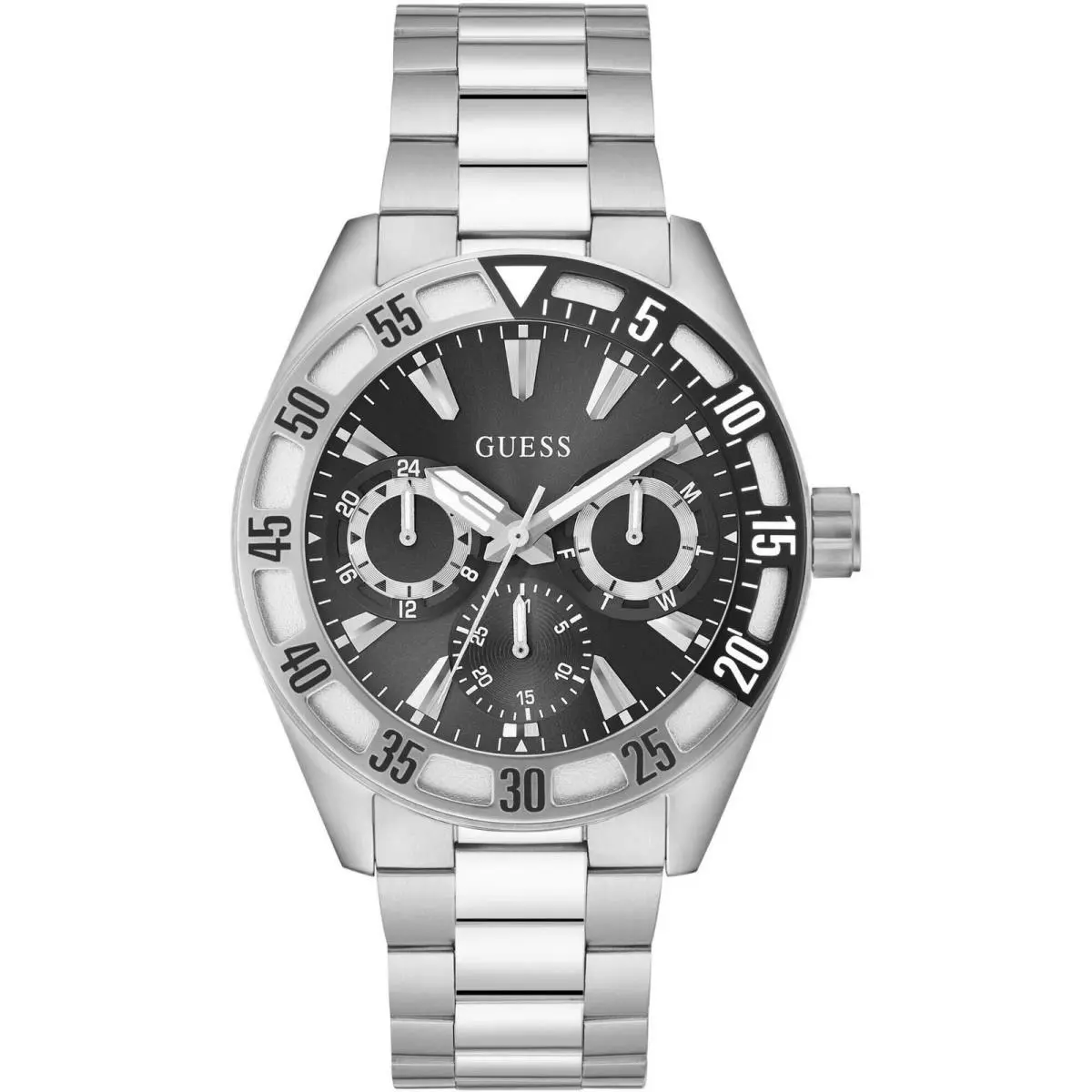 Guess Men`s Watch Letterman Chrono Black Dial Stainless Steel Bracelet GW0904G1