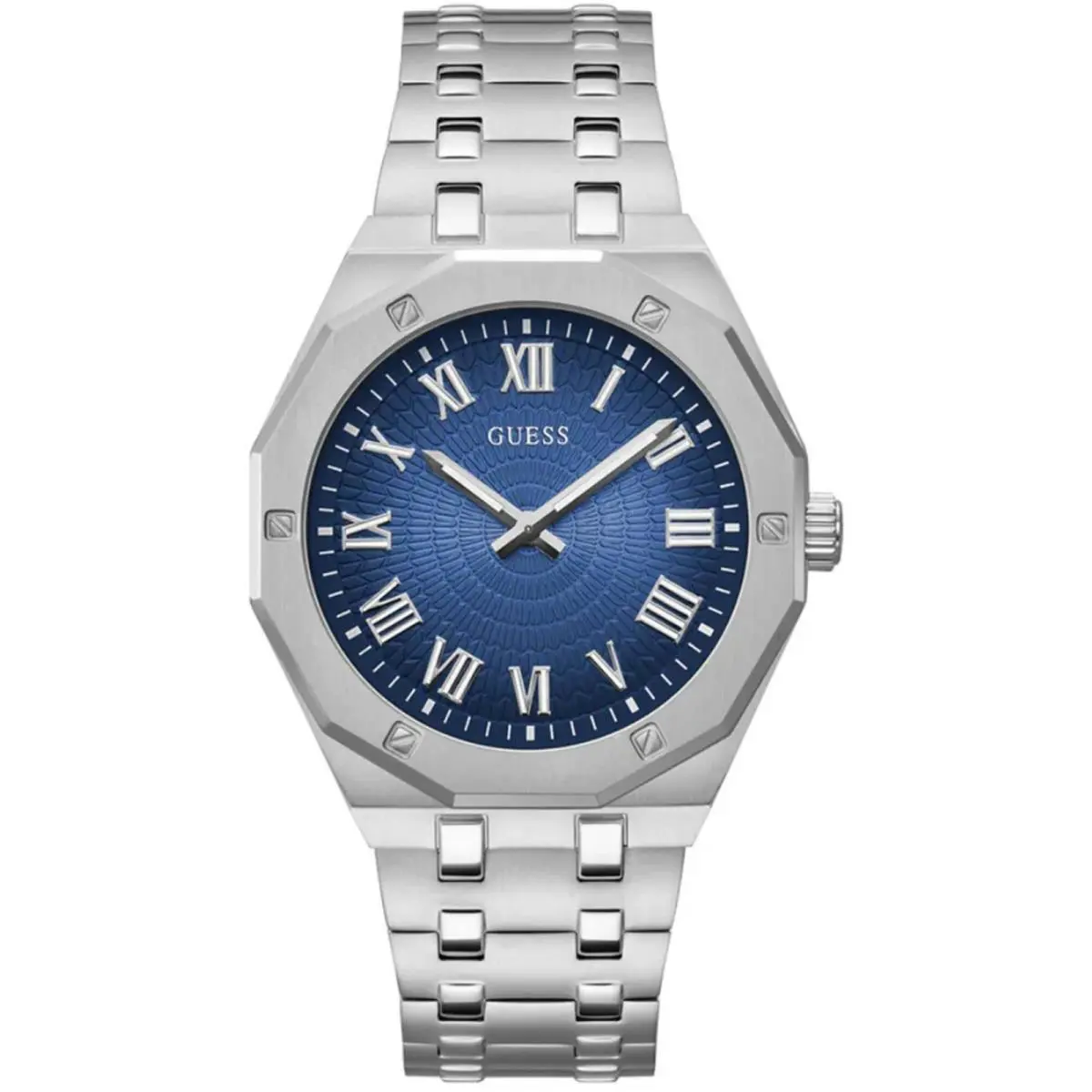 Guess Men`s Watch Quartz Blue Dial Silver Stainless Steel Bracelet GW0575G4