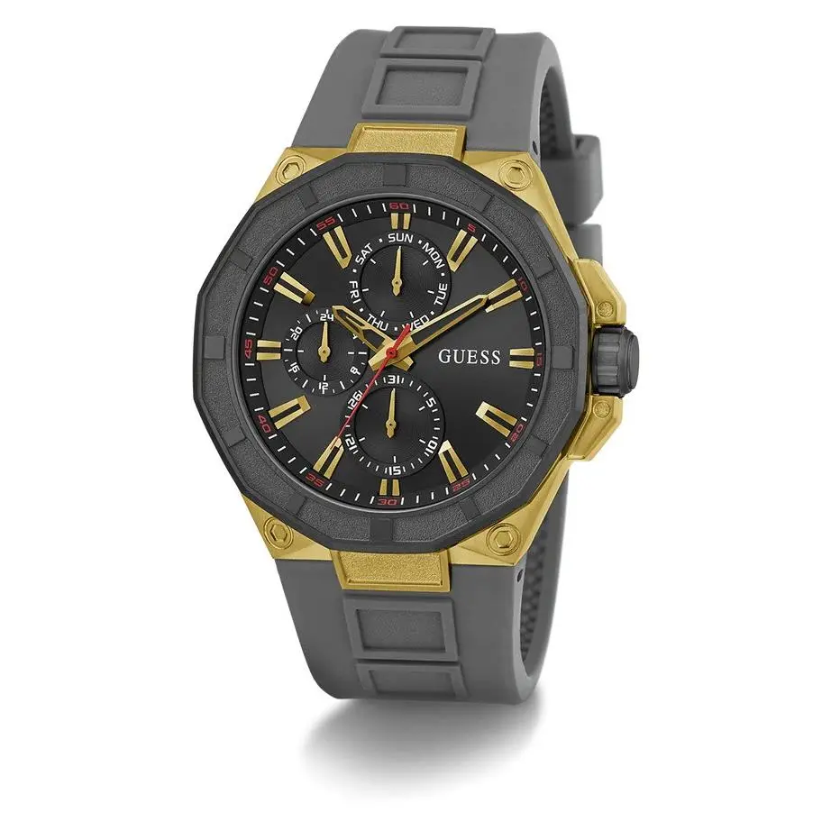 Men`s Watch R2 Quartz Chronograph Black Dial Grey Silicone Strap GW0803G1 by Guess