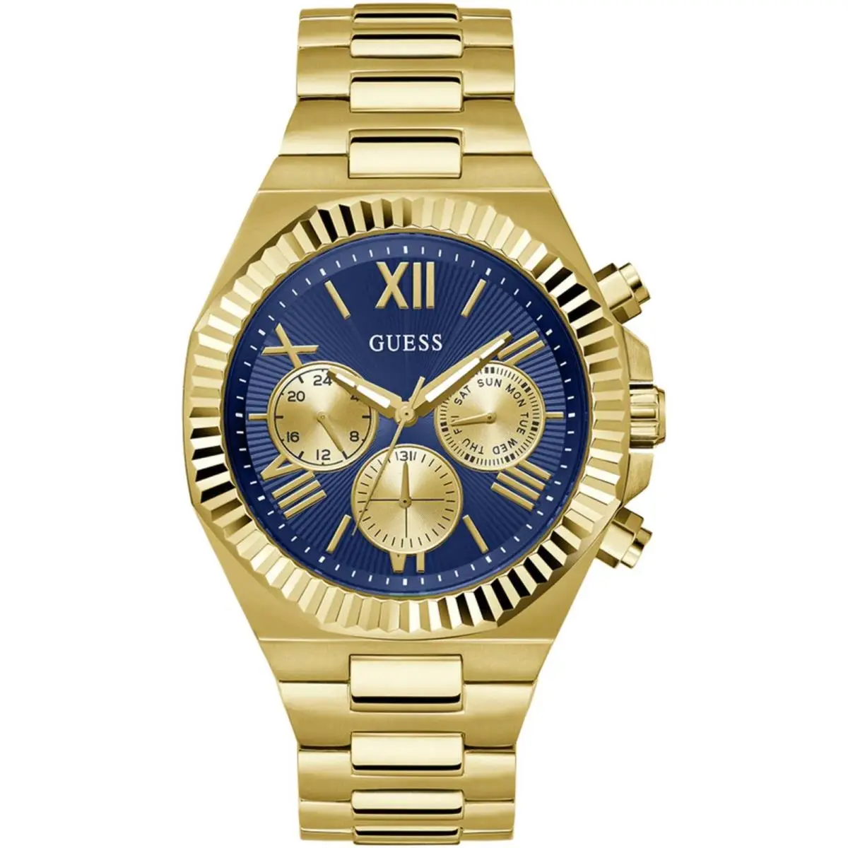 Men`s Watch Equity Blue Dial Yellow Gold Steel Bracelet Day-date GW0703G6 by Guess