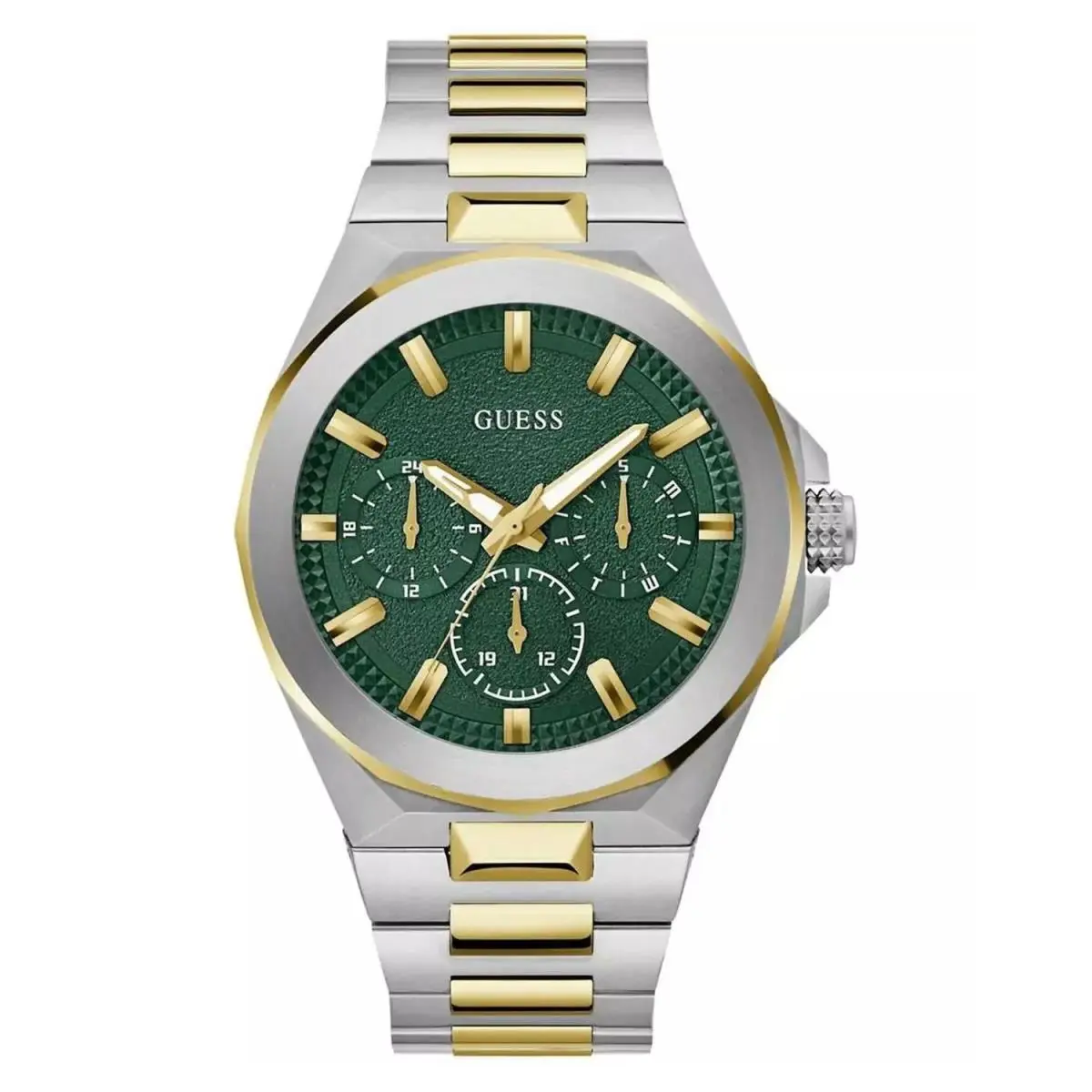 Guess Men`s Watch Dashboard Multi-function Green Dial Two Tone Bracelet GW0798G3