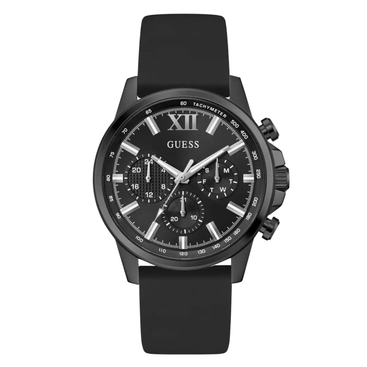 Guess Men`s Watch Walker Quartz Chronograph Black Case Silicone Strap GW0913G3