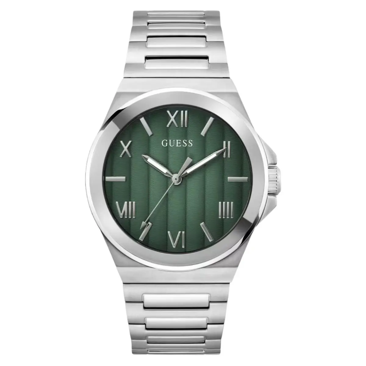 Guess Men`s Watch Quartz Green Dial Silver Stainless Steel Bracelet GW0789G1