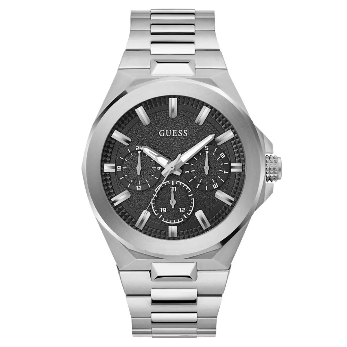 Guess Men`s Watch Dashboard Chrono Black Dial Silver Tone Bracelet GW0798G1