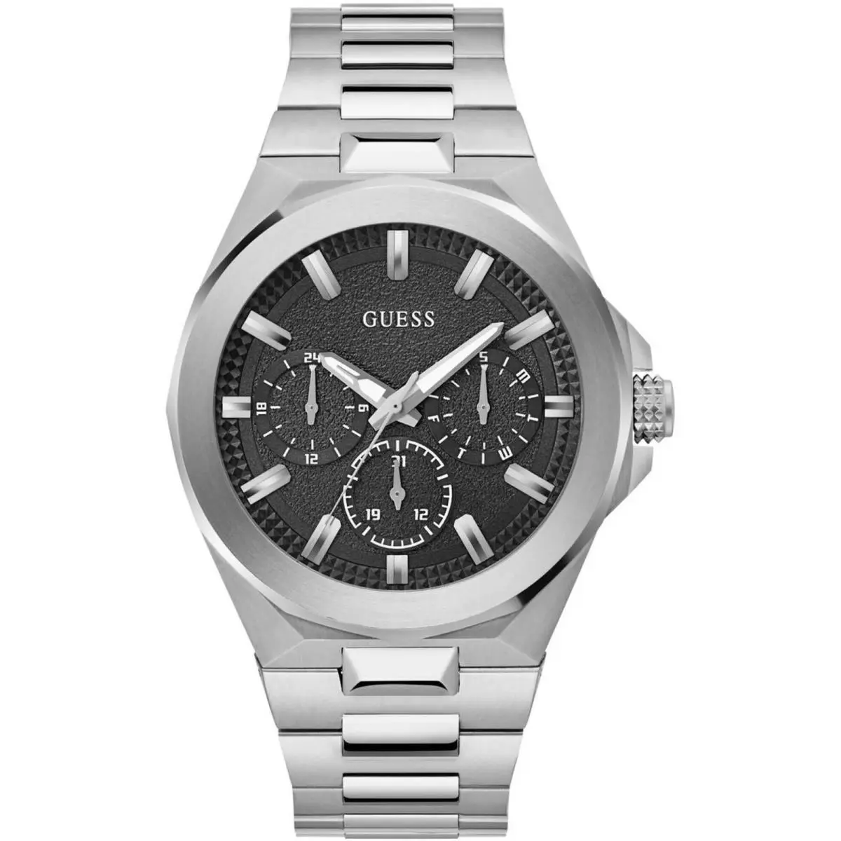 Guess Men`s Watch Dashboard Chrono Black Dial Silver Tone Bracelet GW0798G1