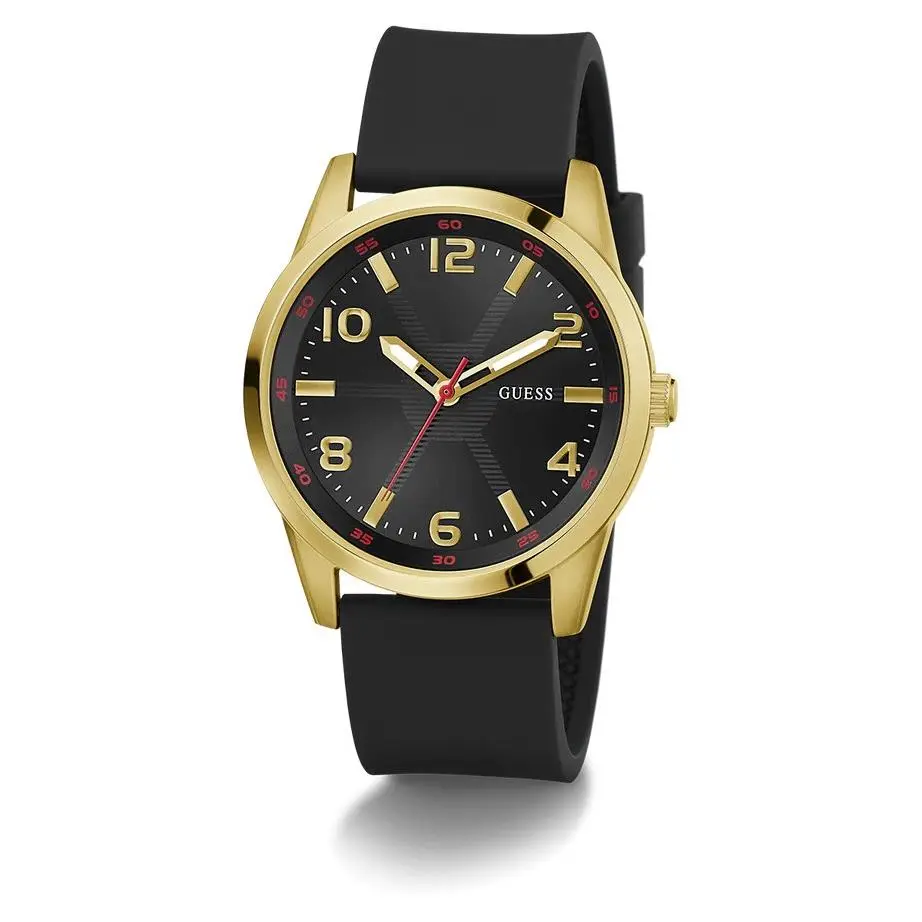 Guess Tire Detail Black Silicone Gold Tone Mens Watch GW0805G2