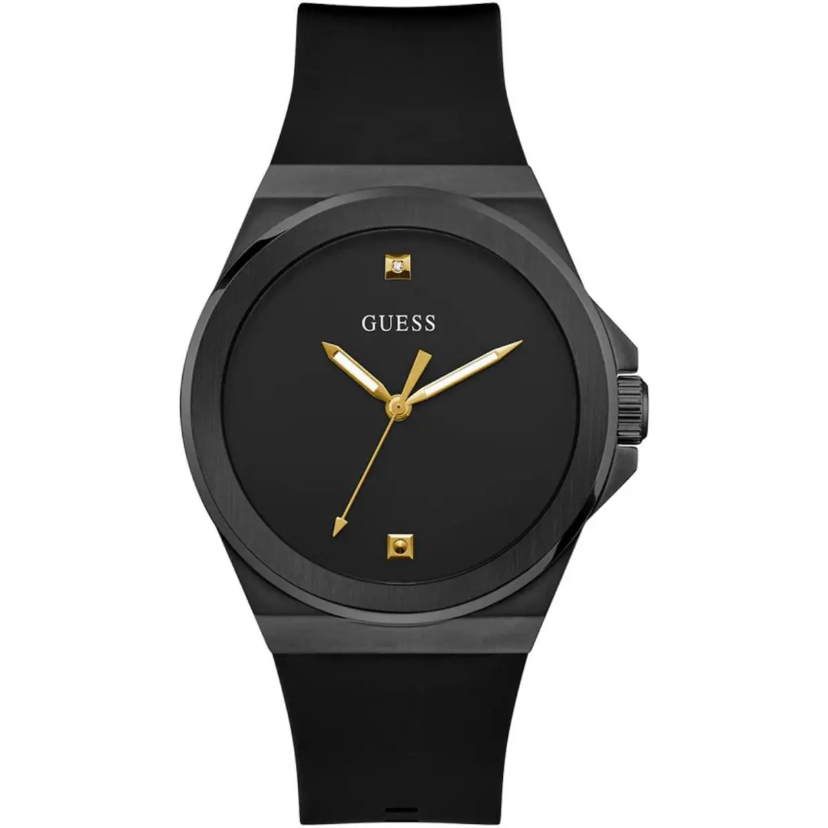 Guess Men`s Analog Watch Quartz Solid Black Dial Silicone Rubber Strap GW0790G2