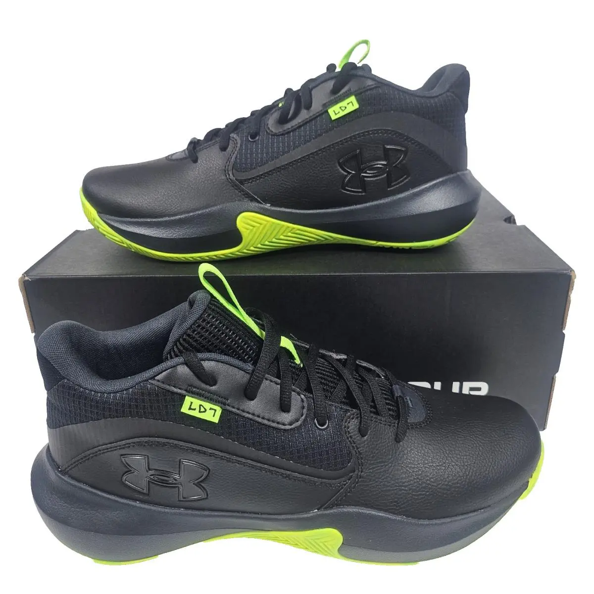 Under Armour Shoes Men`s 13 Lockdown 7 Black Green Basketball Sneakers Mid Top