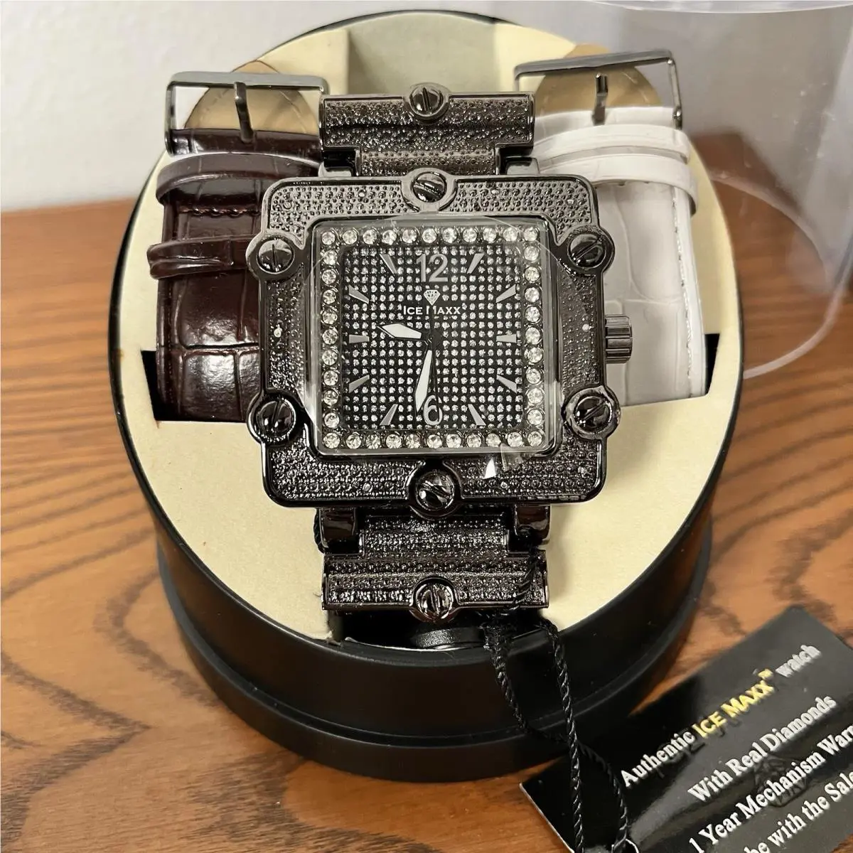 Ice Maxx Men`s Luxury Bezel Watch with Real Diamonds Gunmetal