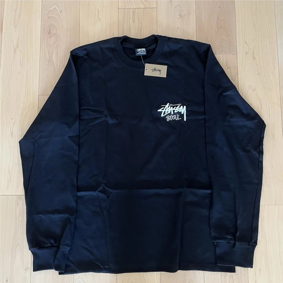 Stock Seoul Long Sleeve Tee Black White Large by Stussy