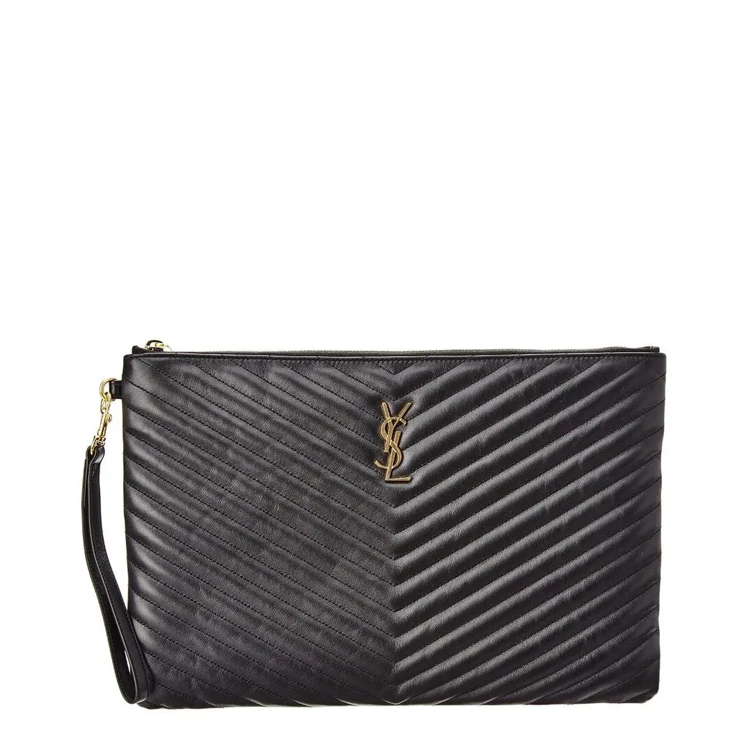 Saint Laurent Monogram Matelasse Leather Document Holder Women`s Black