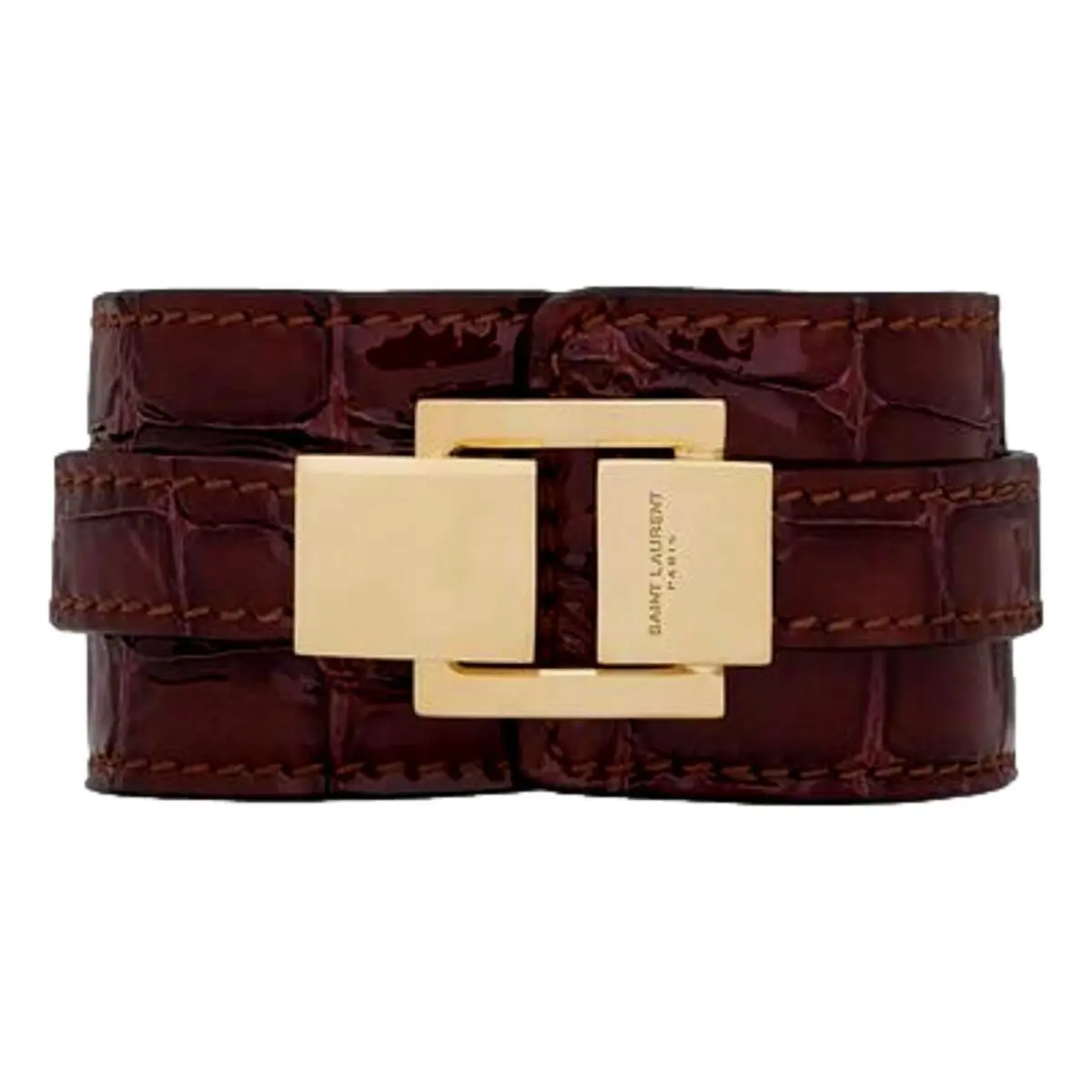 Saint Laurent Le Carré Red Croc Embossed Leather Double Wrap Bracelet Medium