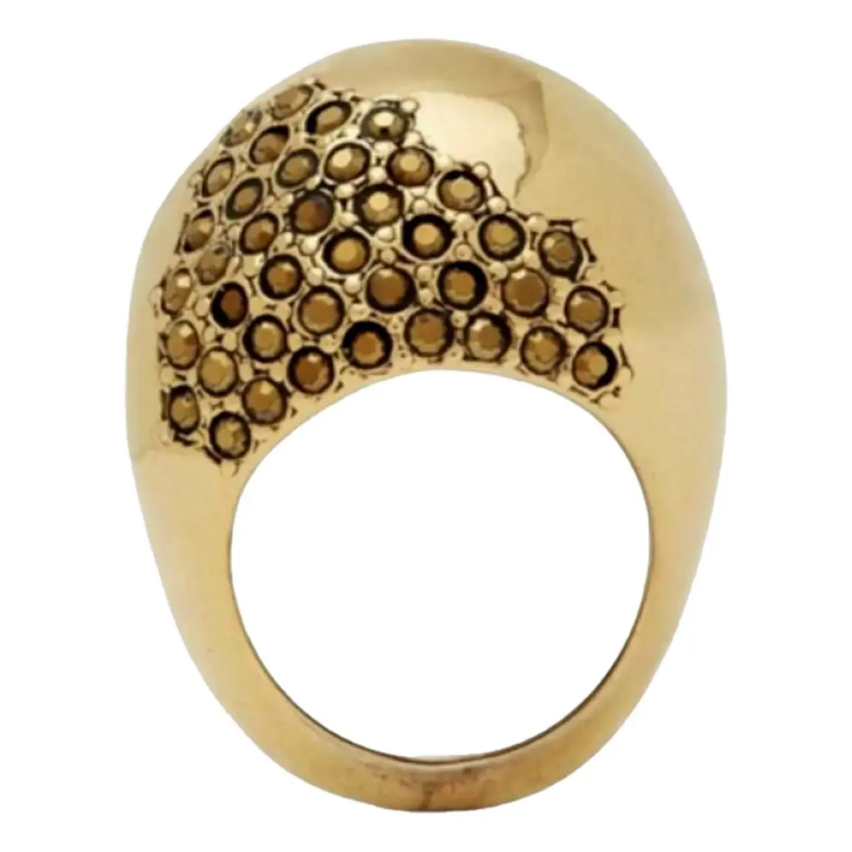 Saint Laurent Edge Egg Rhinestone Gold Dome Ring Size 6 Ysl Statement Cocktail