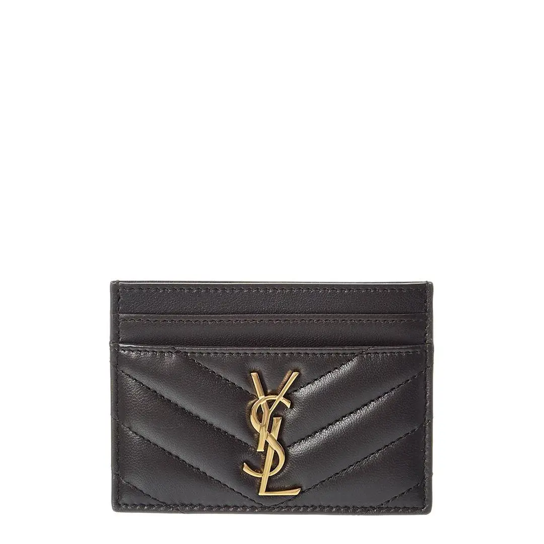 Saint Laurent Cassandre Leather Card Case Women`s Grey