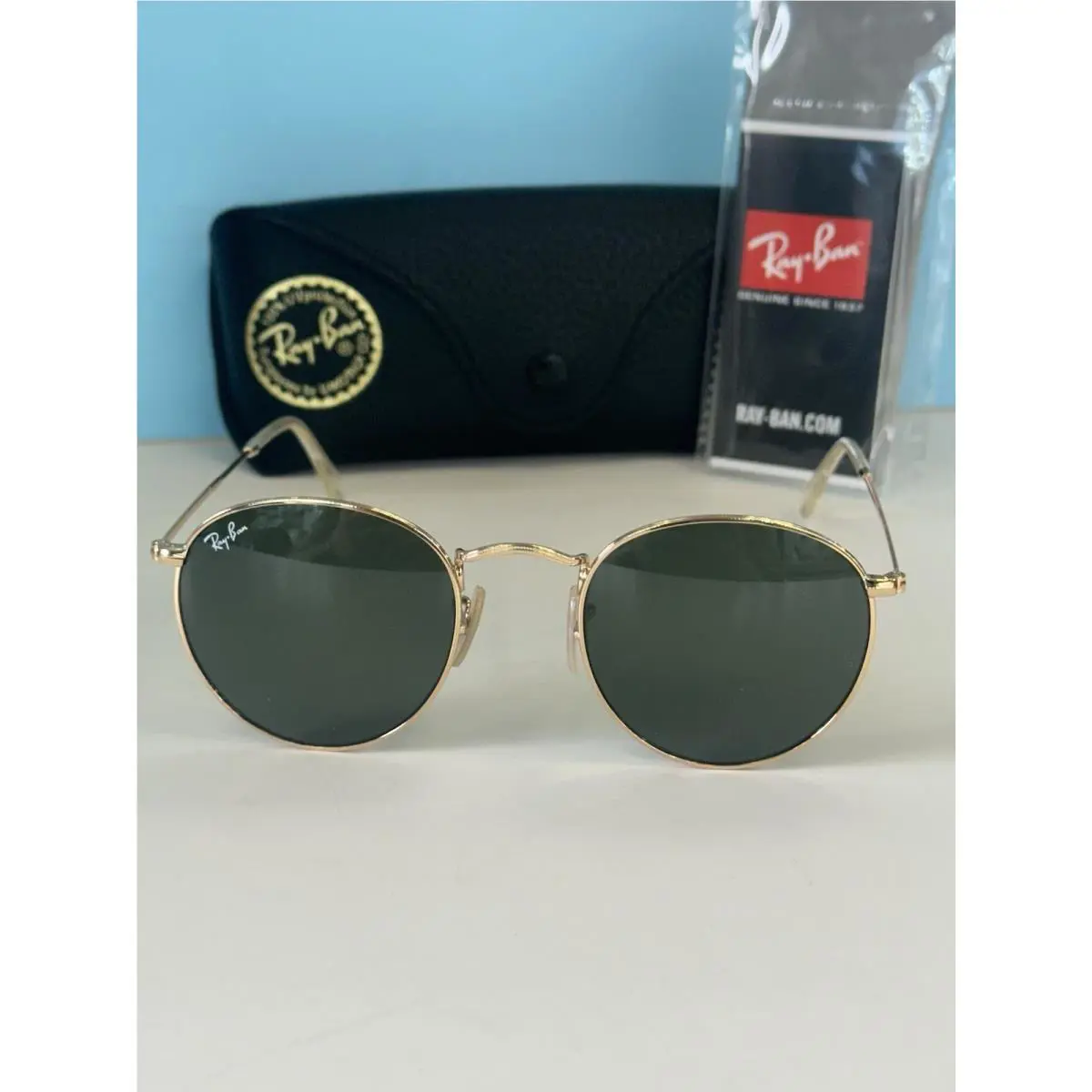 Ray-ban RB3447 001 Round Metal Gold Sunglasses Classic Green G-15 Lens 50-21-145