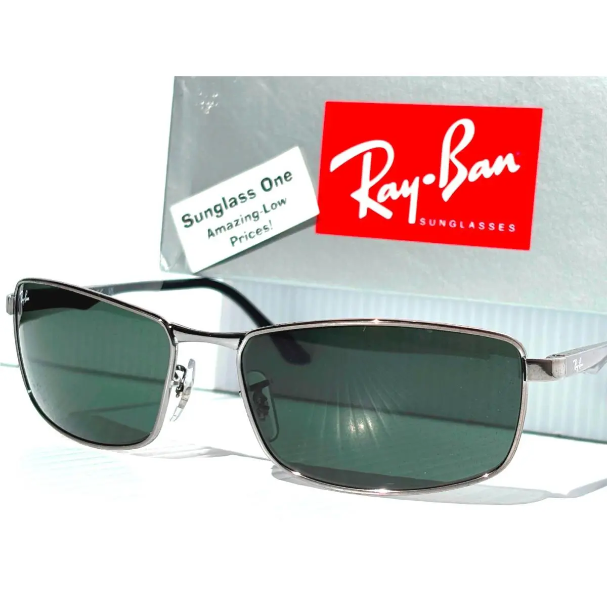 Ray Ban Gunmetal Silver Frame Dark Green Lens Sunglass RB 3498 004/71