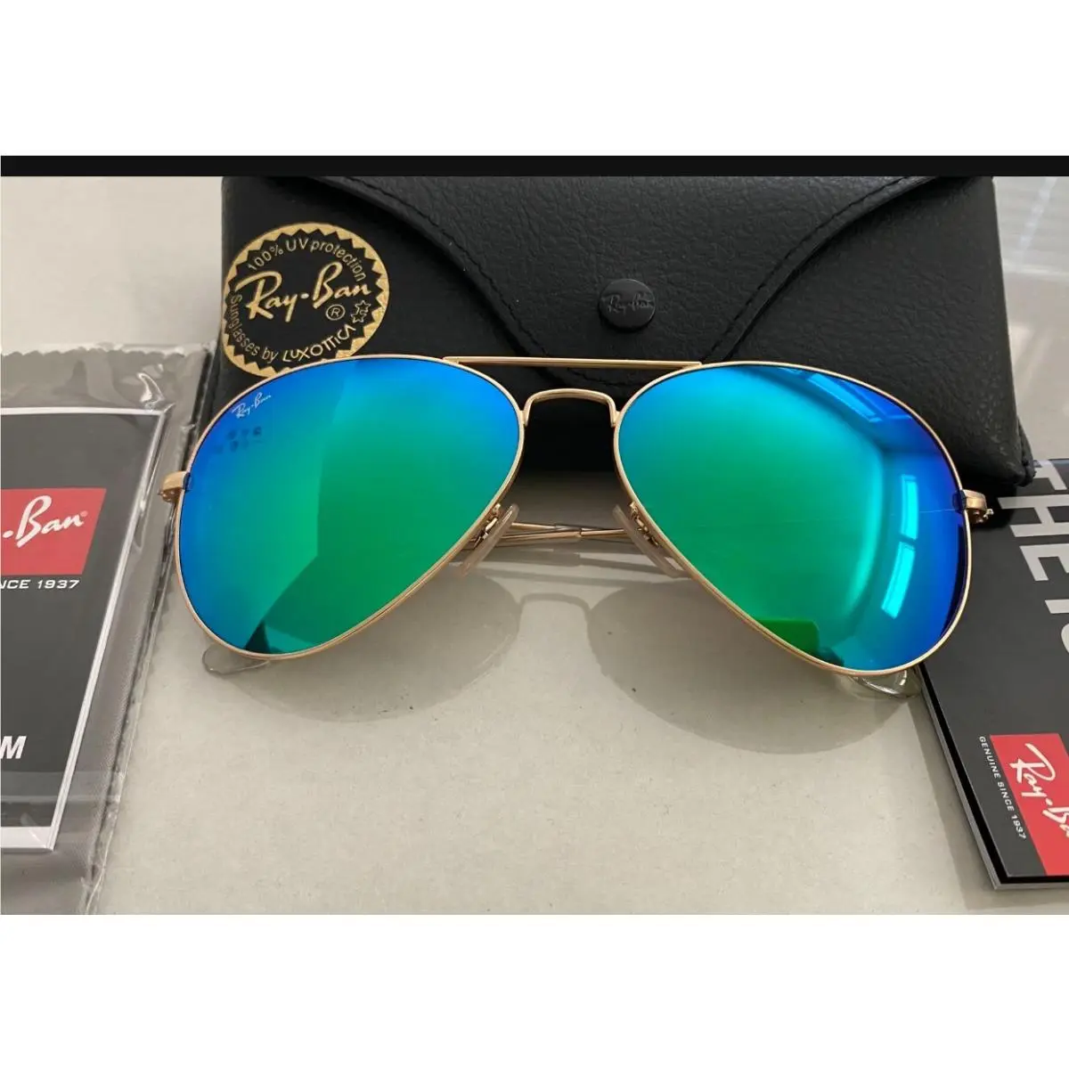 Ray-ban Aviator RB3025 112/19 Green Flash Lens with Matte Gold Frame 62mm by Ray-Ban