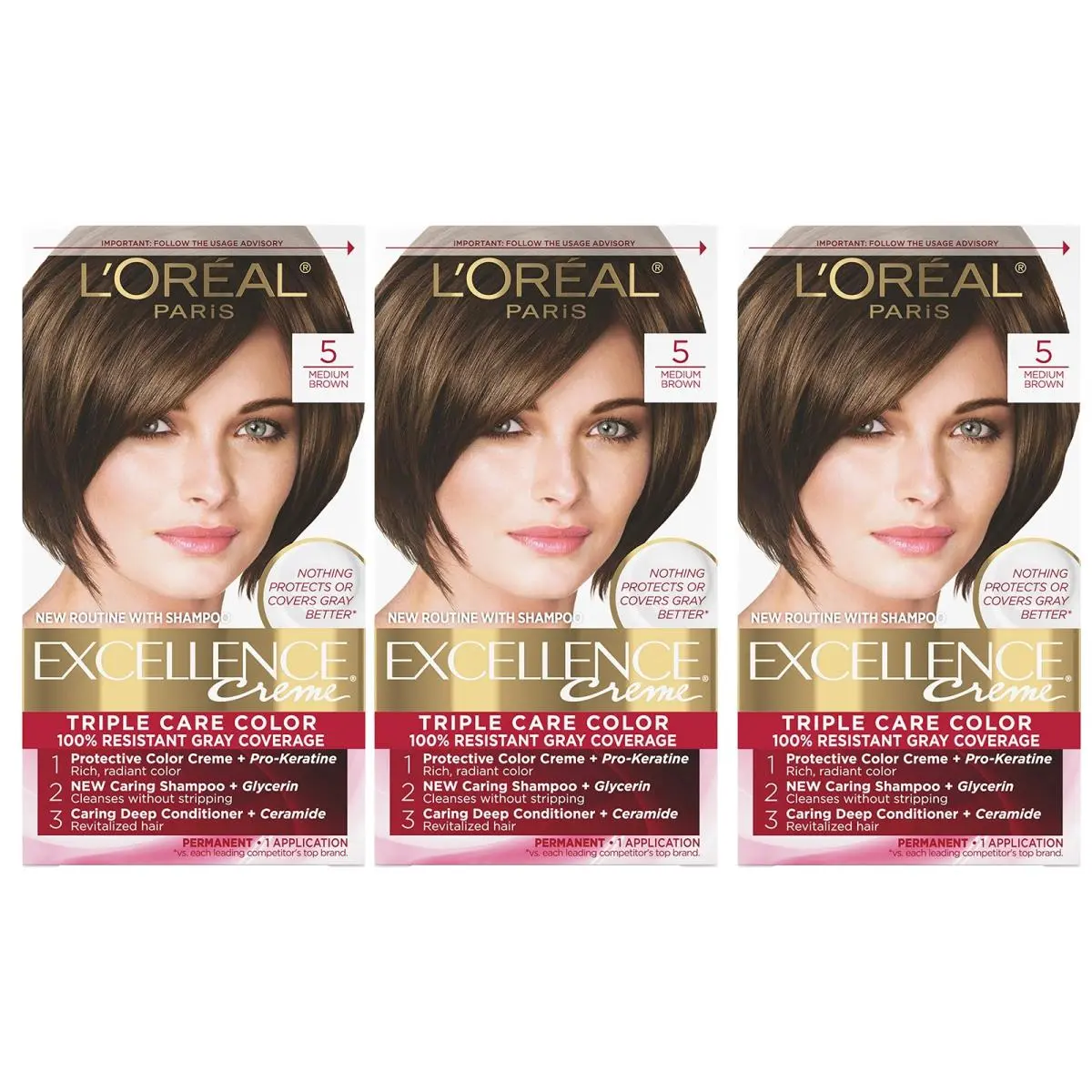 L`oréal Excellence Creme Hair Dye 5 Medium Brown 3 Pack