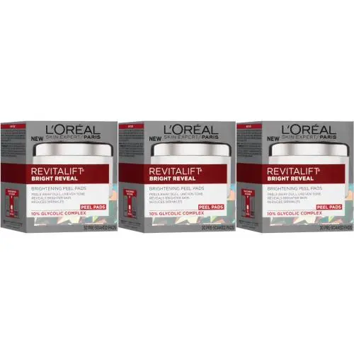 L`oreal Revitalift Bright Reveal Brightening Peel Pads 30 ct Skin Care 3 Pack