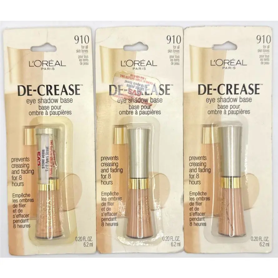 3x L`oreal De-crease Eye Shadow Base 910 For All Skin Tones