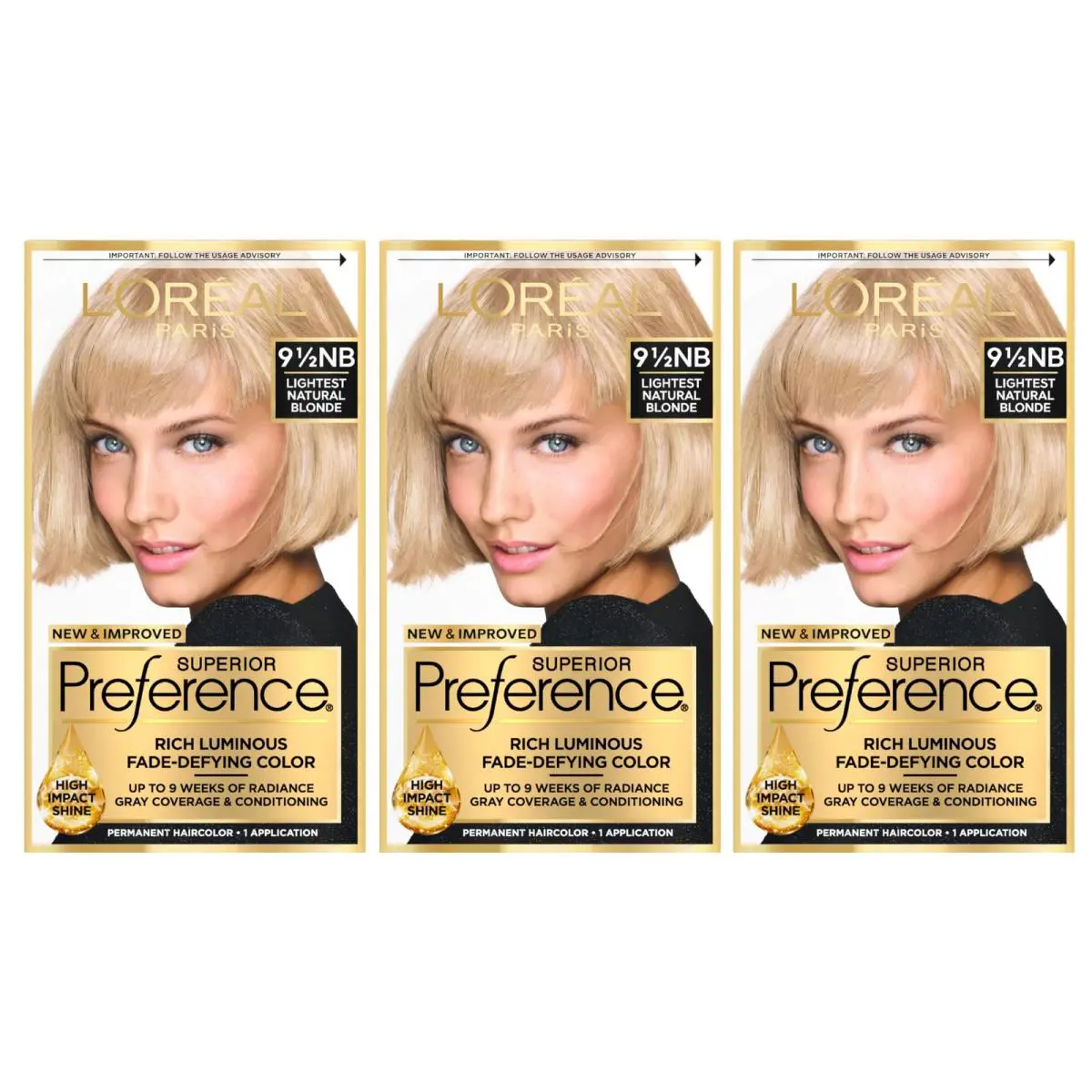 L`oréal Permanent Hair Color Lightest Natural Blonde 9.5NB Pack of 3