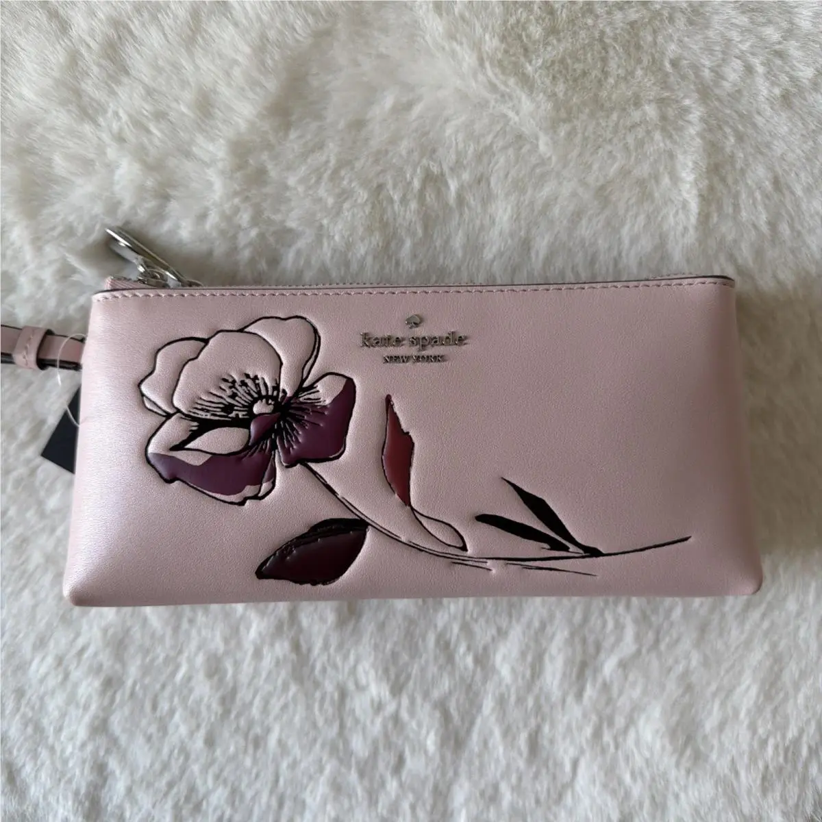 Wren Floral Wristlet Clutch Leather Powdered Sugar by Kate Spade