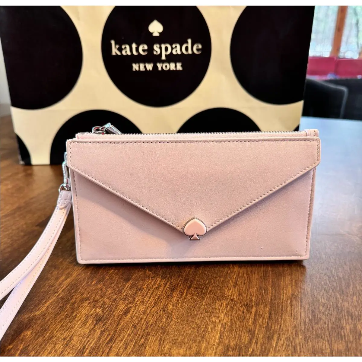 Kate Spade Yours Truly Envelope Wristlet Clutch Heart Wallet - Powdered Sugar