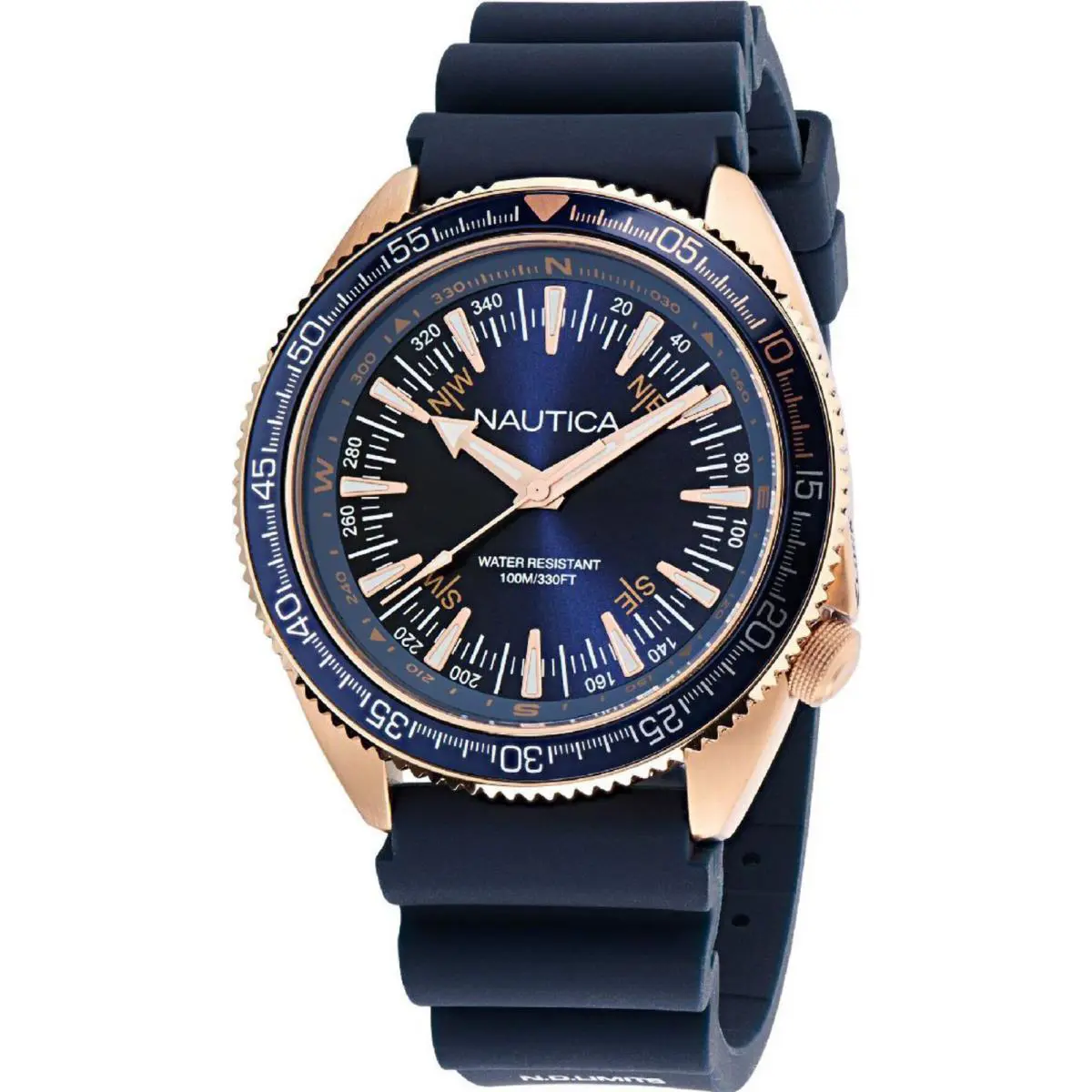 Nautica NAPNVF306 Men`s Vintage Blue Dial 44mm Silicone Strap Watch - Blue, Dial: Blue, Band: Blue