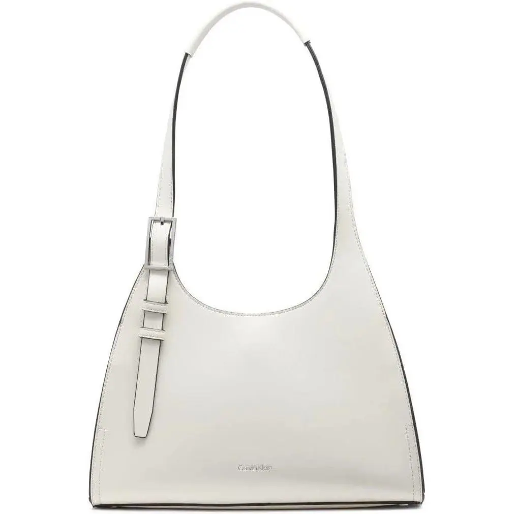 Calvin Klein Quill Medium Shoulder Bag Cherub White Silver Buckle
