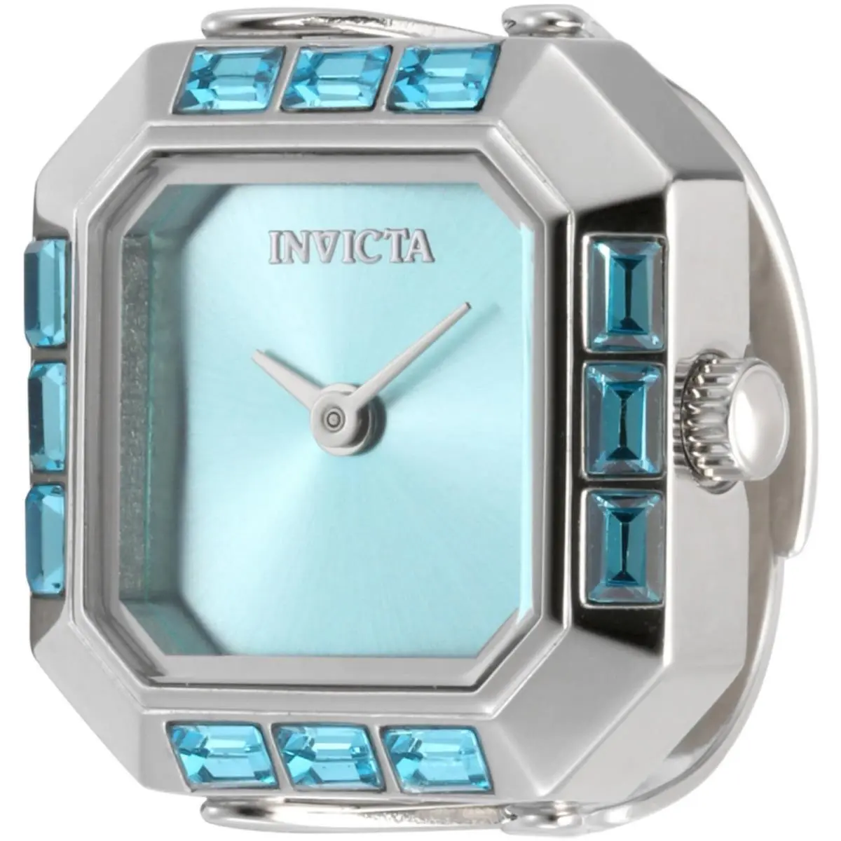 Invicta Women`s Mini Ring Watch Angel Light Blue Dial Silver Band Crystal 49579