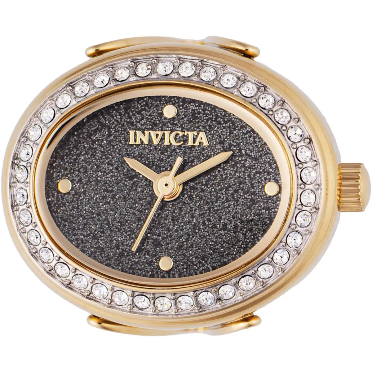 Invicta Women`s Mini Ring Watch Angel Black Glitter Dial Yellow Gold Band 49601 - Dial: Black, Band: Yellow