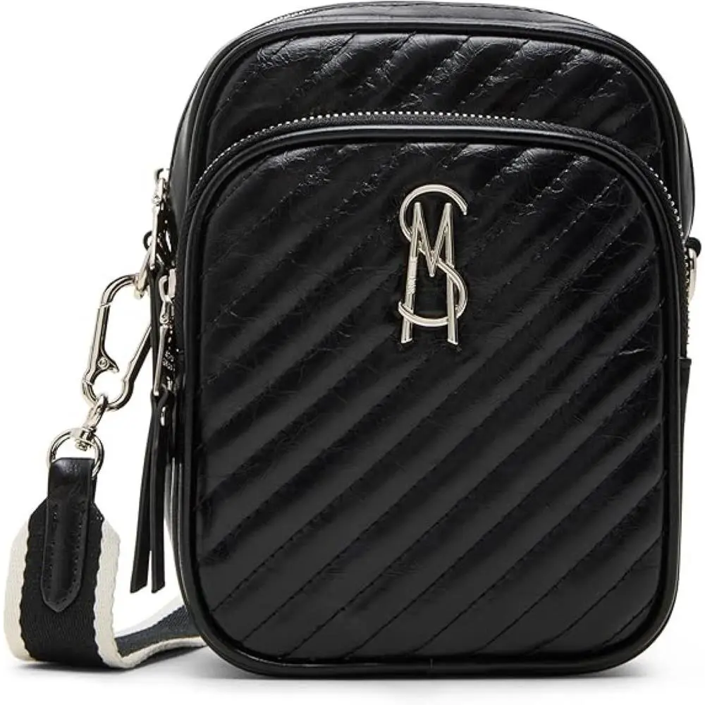 Drakee Triple Stitch Diagnonal Quilt Black Fx Leather N/s Crossbody by Steve Madden